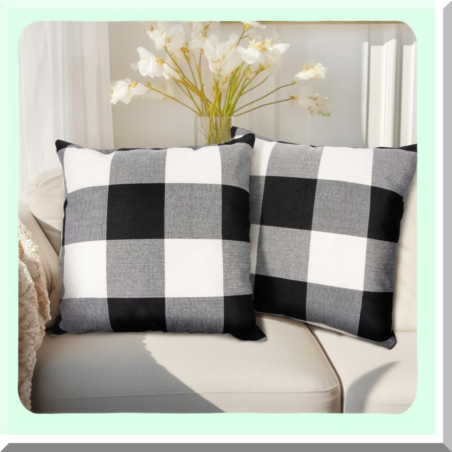 Buffalo Check Plaid Pillowcase Set - 18x18 Inch Checked Cushion Covers for Home Decor - Sofa, Bench, Bed - 2 Pack Throw Pillow Covers