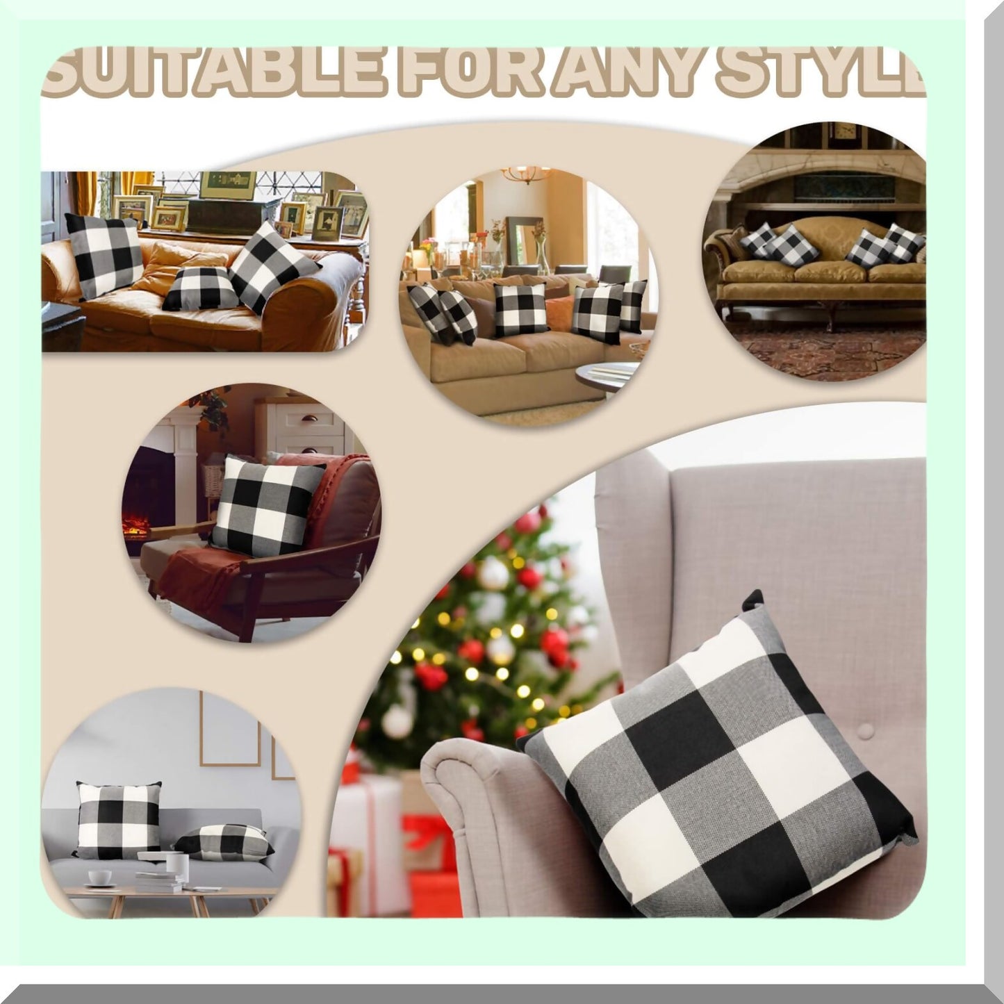 Buffalo Check Plaid Pillowcase Set - 18x18 Inch Checked Cushion Covers for Home Decor - Sofa, Bench, Bed - 2 Pack Throw Pillow Covers