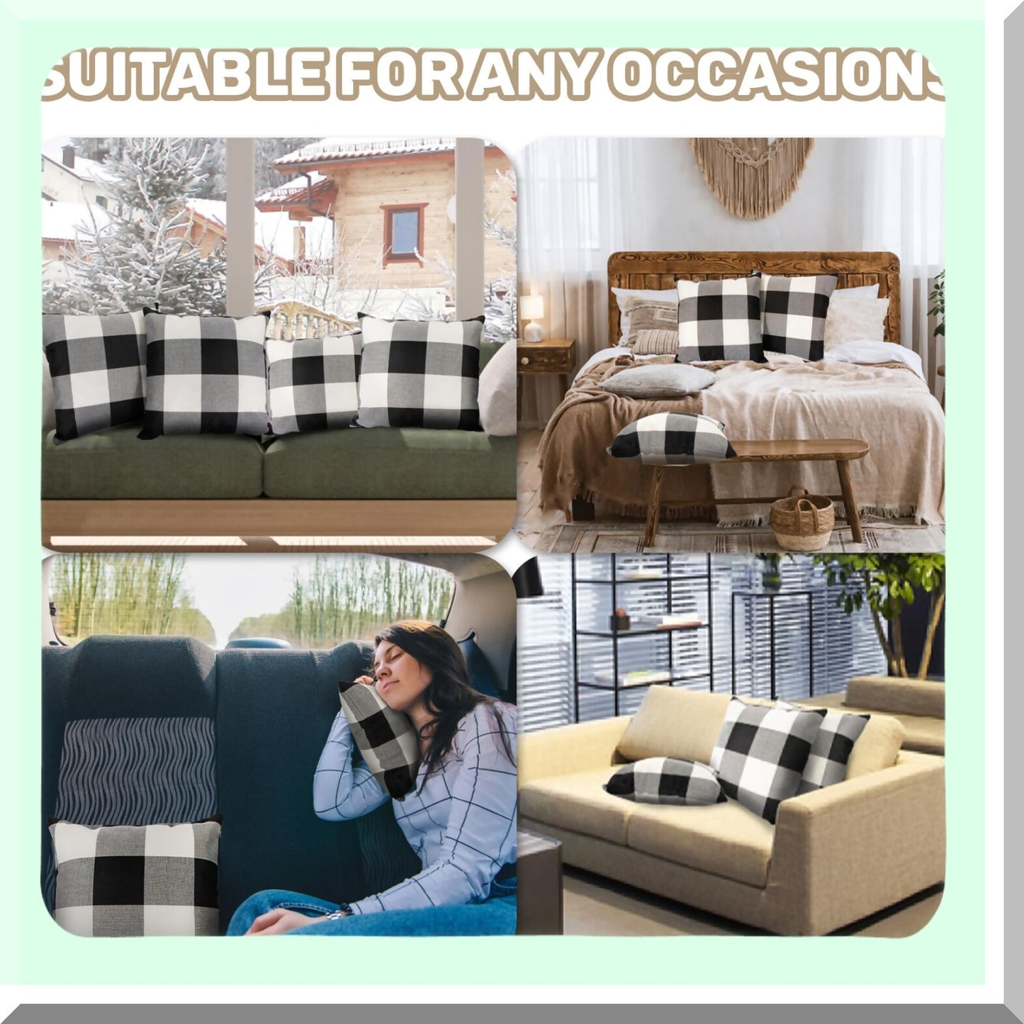 Buffalo Check Plaid Pillowcase Set - 18x18 Inch Checked Cushion Covers for Home Decor - Sofa, Bench, Bed - 2 Pack Throw Pillow Covers