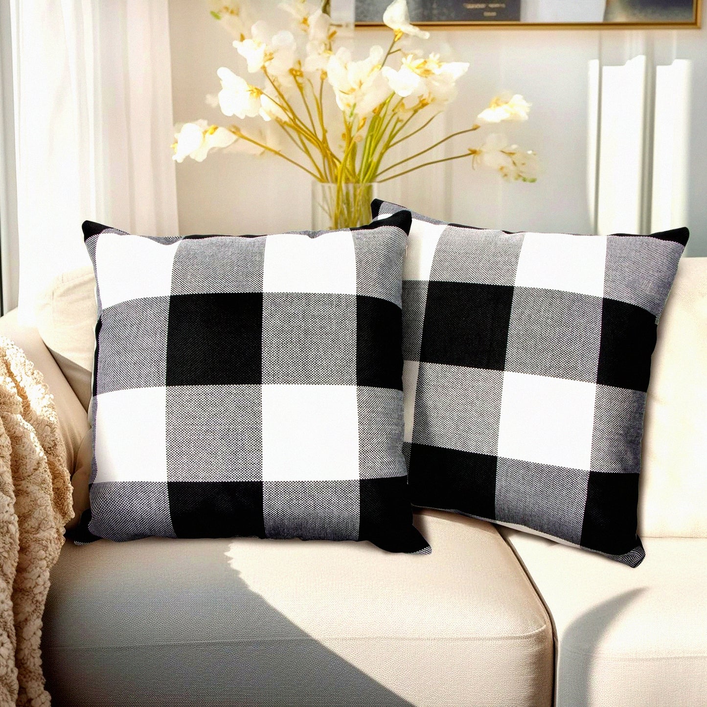 Buffalo Check Plaid Pillowcase Set - 18x18 Inch Checked Cushion Covers for Home Decor - Sofa, Bench, Bed - 2 Pack Throw Pillow Covers
