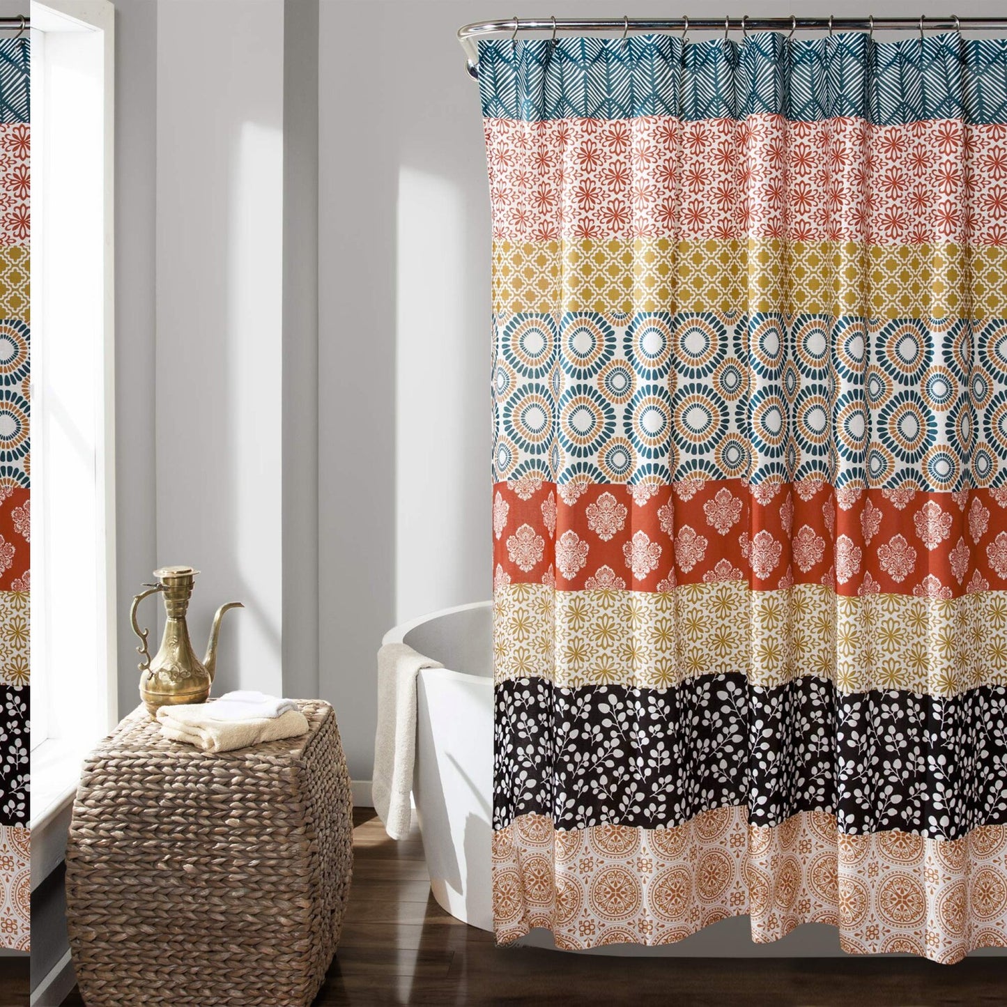 Bohemian Stripe Shower Curtain 72x72 Turquoise Orange