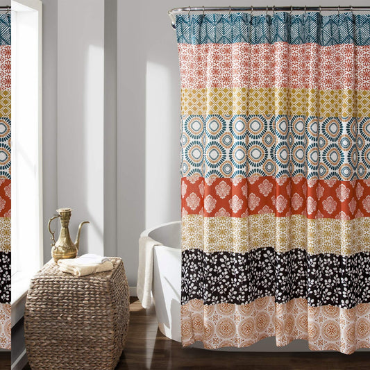 Bohemian Stripe Shower Curtain 72x72 Turquoise Orange