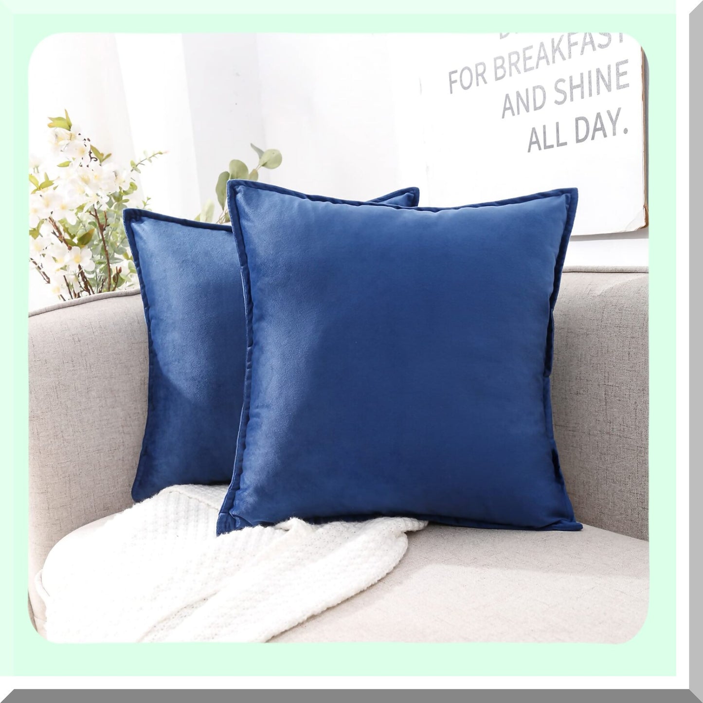 Luxury Navy Blue Velvet Throw Pillow Covers - Set of 2 20x20 Super Soft Dark Blue Decorative Pillows for Couch, Sofa, Living Room - Plush Home Decor