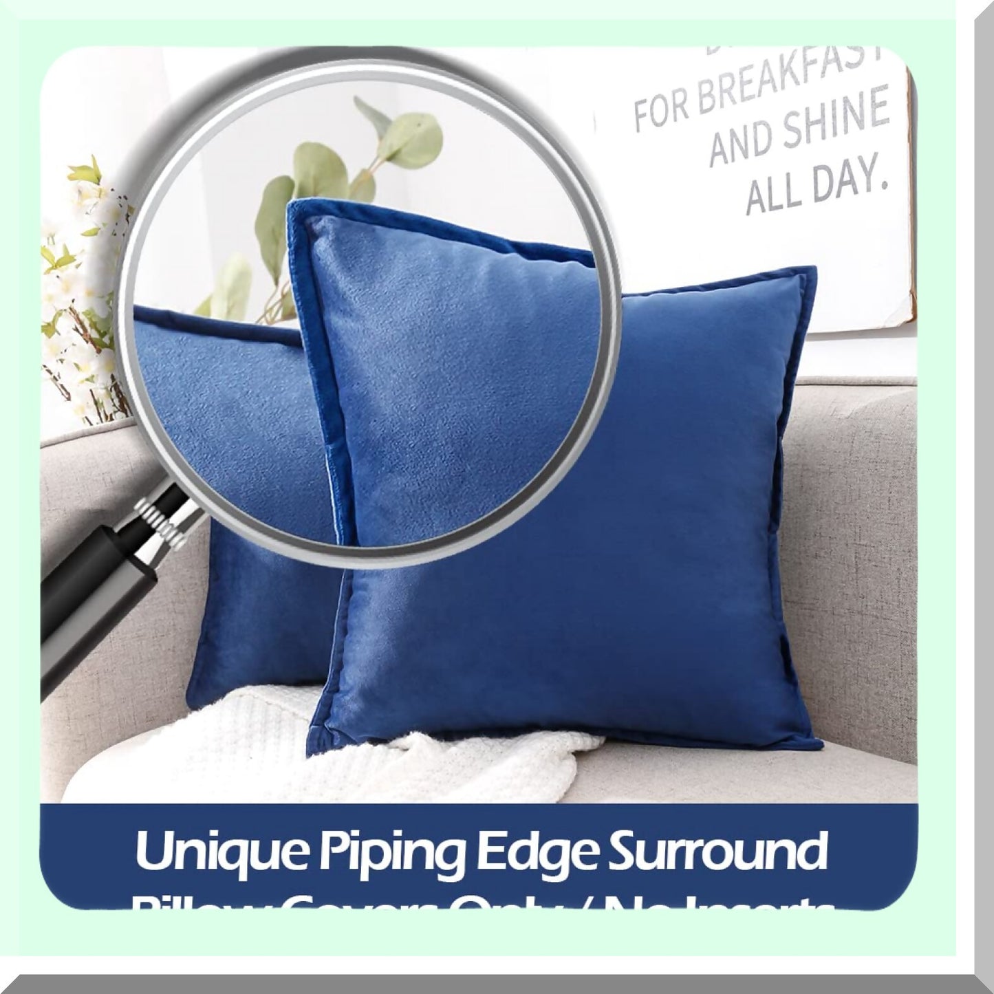 Luxury Navy Blue Velvet Throw Pillow Covers - Set of 2 20x20 Super Soft Dark Blue Decorative Pillows for Couch, Sofa, Living Room - Plush Home Decor