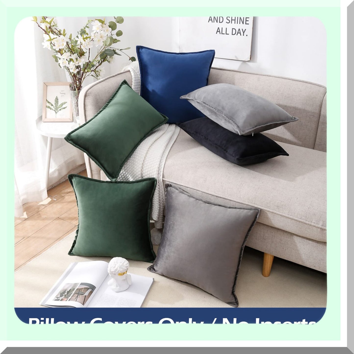 Luxury Navy Blue Velvet Throw Pillow Covers - Set of 2 20x20 Super Soft Dark Blue Decorative Pillows for Couch, Sofa, Living Room - Plush Home Decor