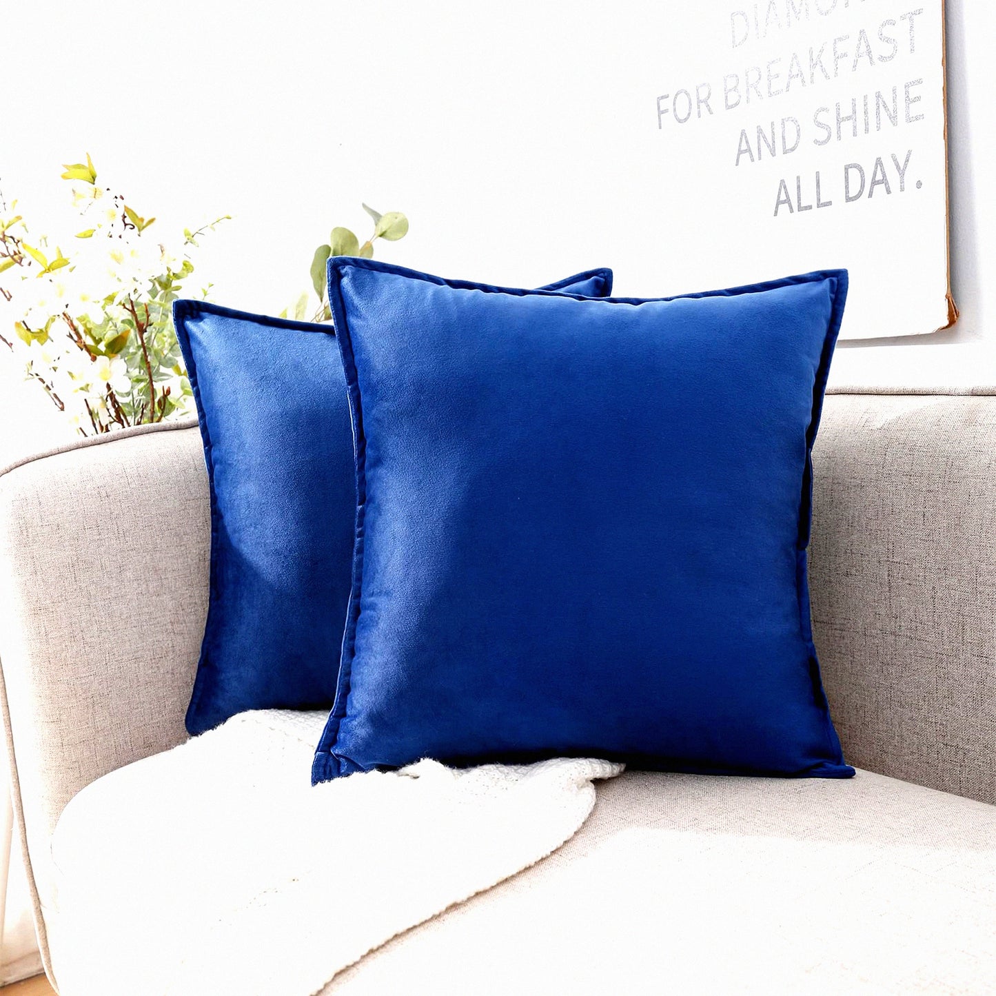 Luxury Navy Blue Velvet Throw Pillow Covers - Set of 2 20x20 Super Soft Dark Blue Decorative Pillows for Couch, Sofa, Living Room - Plush Home Decor