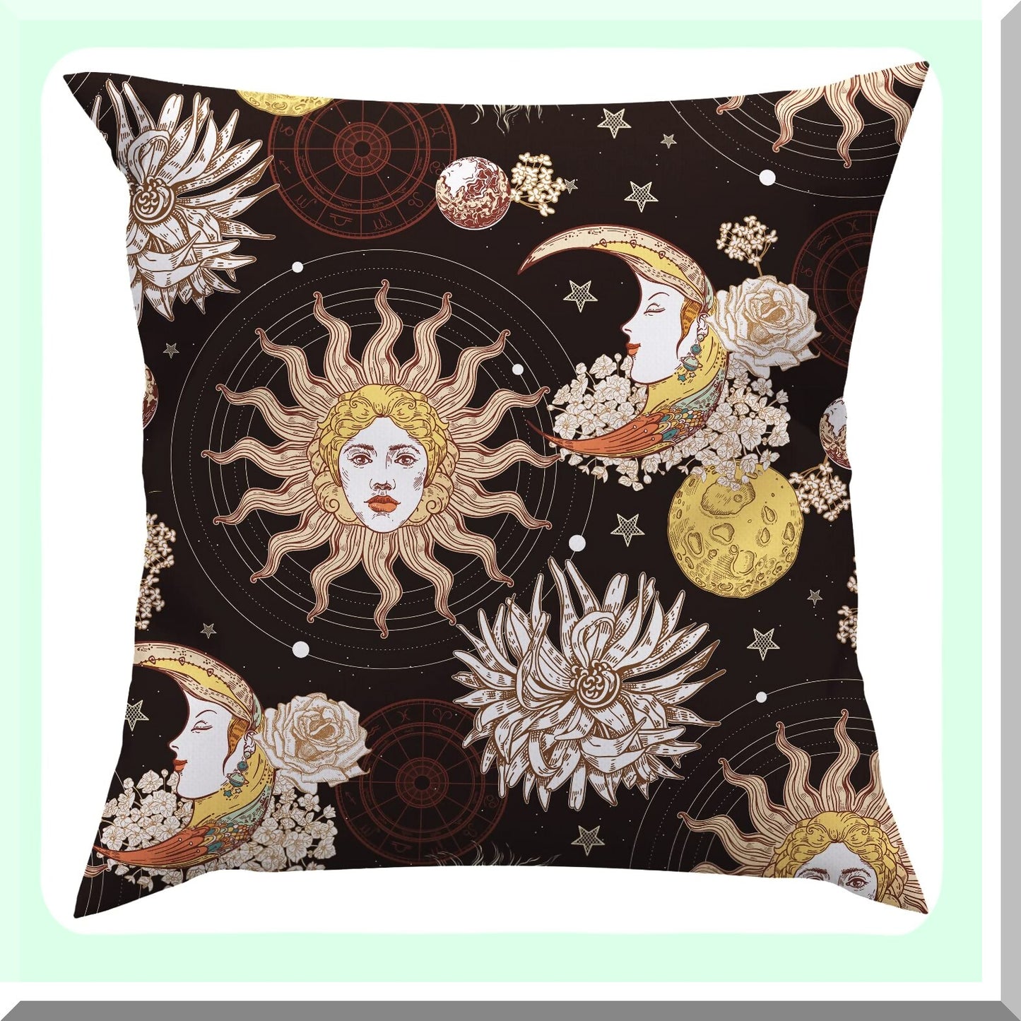 Mystical Night Sky Pillow Covers - Set of 4, Moth Butterfly Stars Floral Cushion Cases, Modern Outdoor Sofa Bedroom Car Decor - Black Yellow