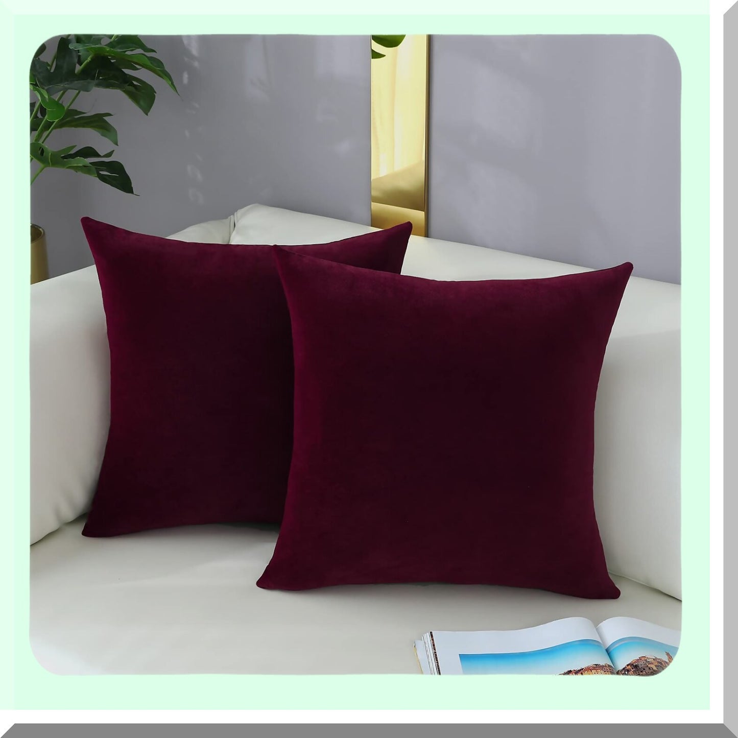 Velvet Bliss Burgundy Red Cushion Covers - Set of 2 | Comfy Square Throw Pillow Cases for Sofa, Couch, Living Room Chair | Soft Home Decor - 16 x 16 Inch