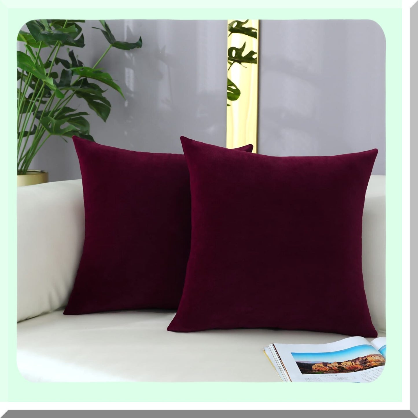 Velvet Bliss Burgundy Red Cushion Covers - Set of 2 | Comfy Square Throw Pillow Cases for Sofa, Couch, Living Room Chair | Soft Home Decor - 16 x 16 Inch
