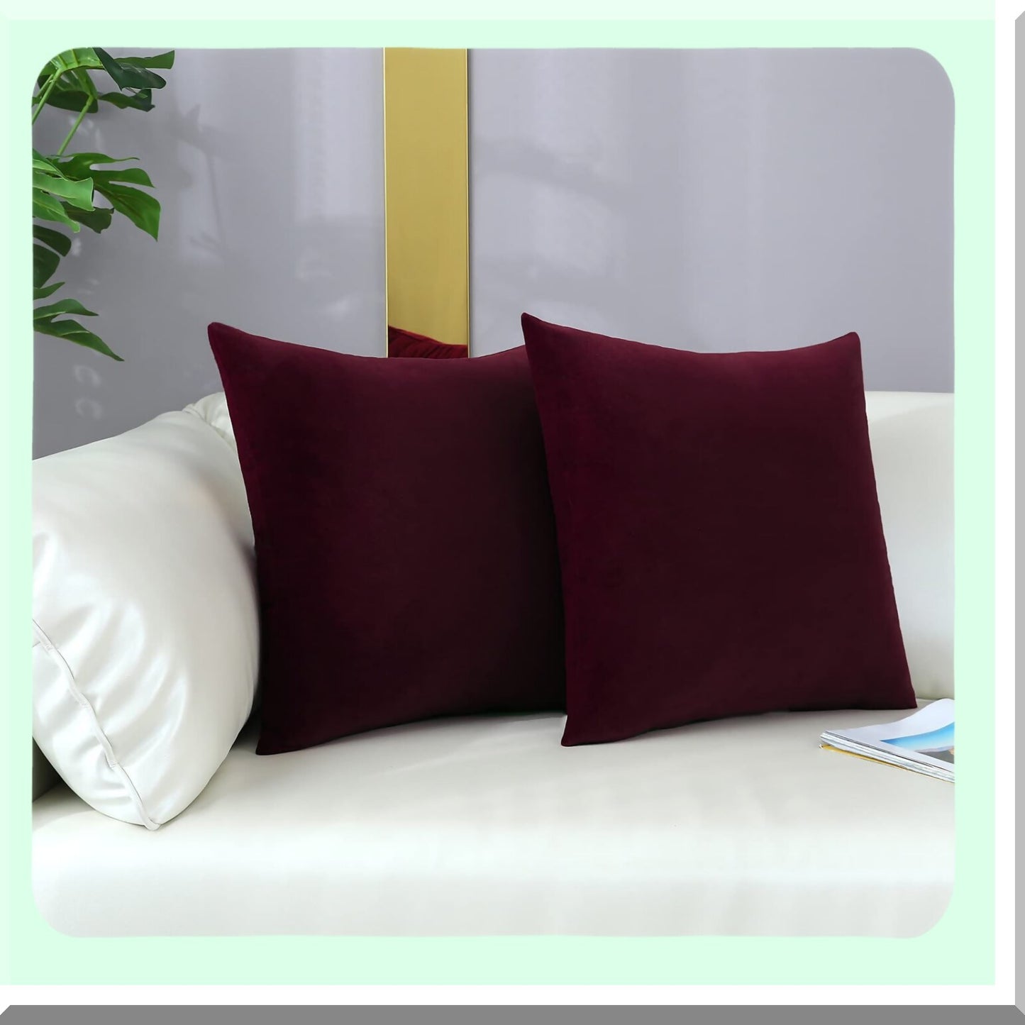 Velvet Bliss Burgundy Red Cushion Covers - Set of 2 | Comfy Square Throw Pillow Cases for Sofa, Couch, Living Room Chair | Soft Home Decor - 16 x 16 Inch