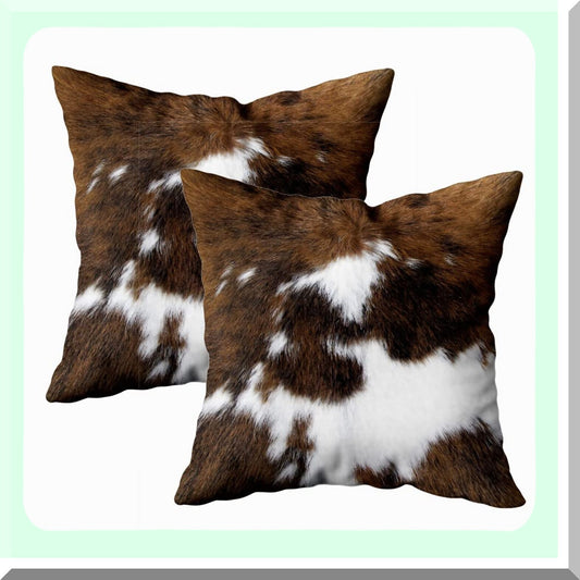 Cowhide Accent Pillowcase Set - Decorative Throw Cushion Cover 18X18Inch - Hidden Zippered Custom Cotton Home Decor - 2 Pack Printing