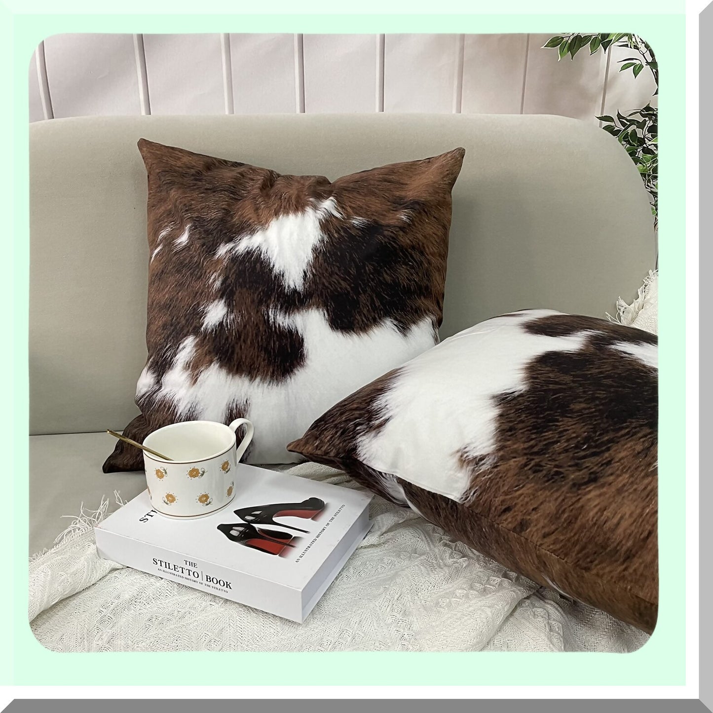Cowhide Accent Pillowcase Set - Decorative Throw Cushion Cover 18X18Inch - Hidden Zippered Custom Cotton Home Decor - 2 Pack Printing