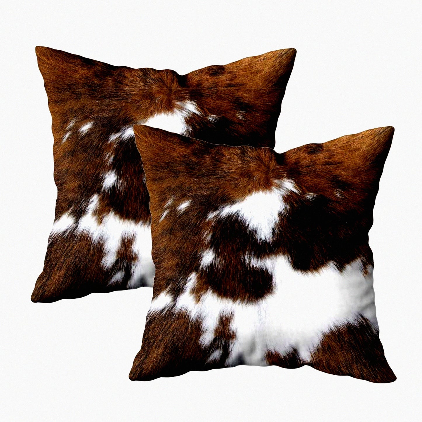 Cowhide Accent Pillowcase Set - Decorative Throw Cushion Cover 18X18Inch - Hidden Zippered Custom Cotton Home Decor - 2 Pack Printing