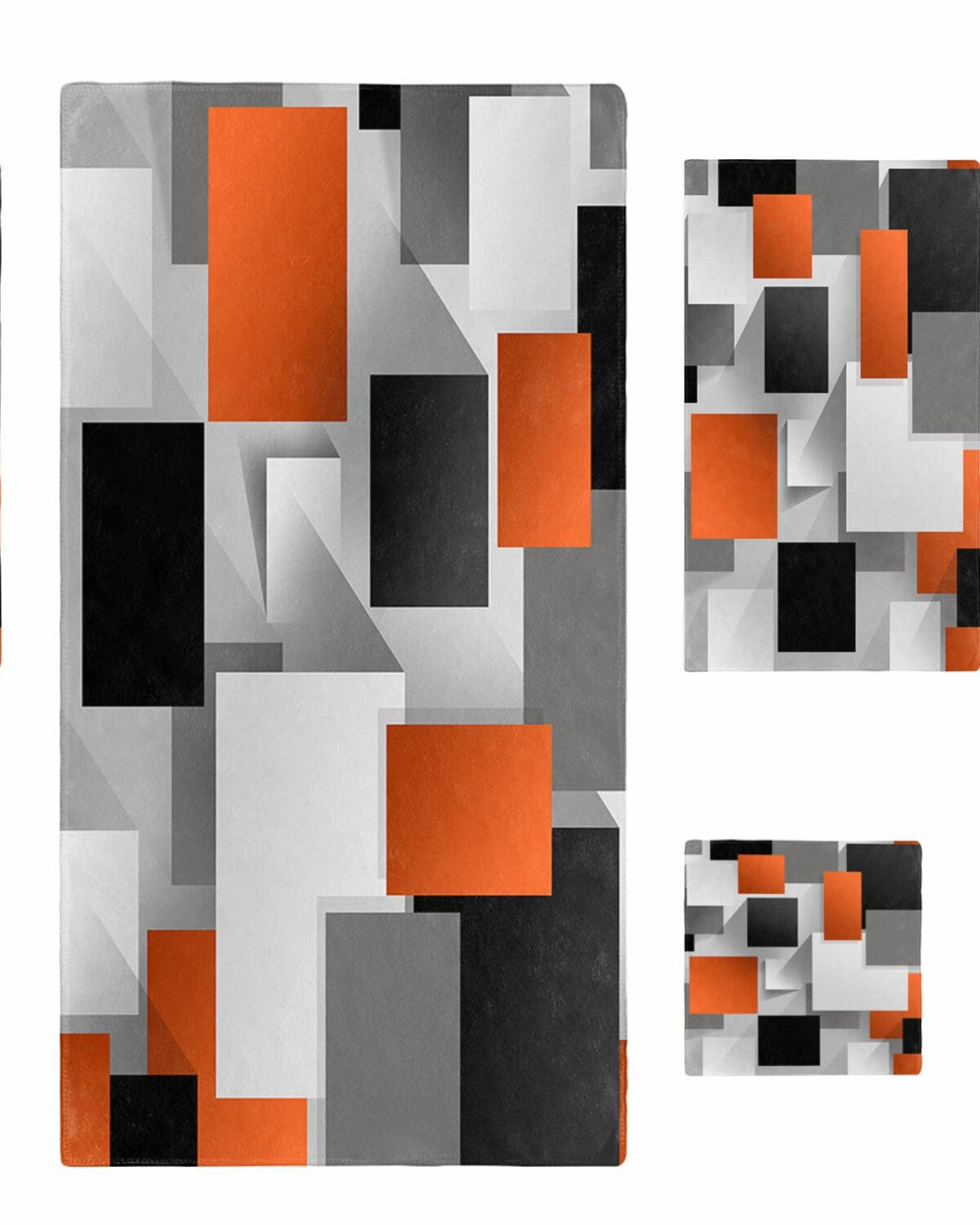 Orange Black Grey 3-Piece Bath Towel Set