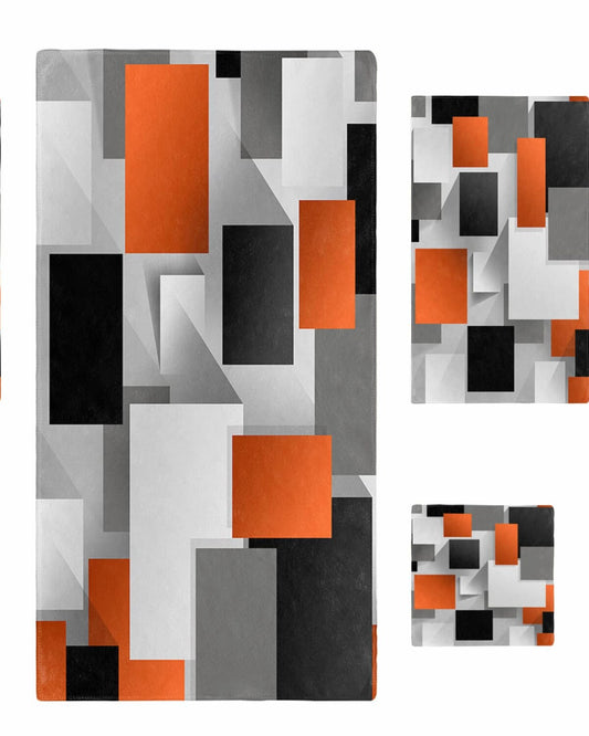 Orange Black Grey 3-Piece Bath Towel Set