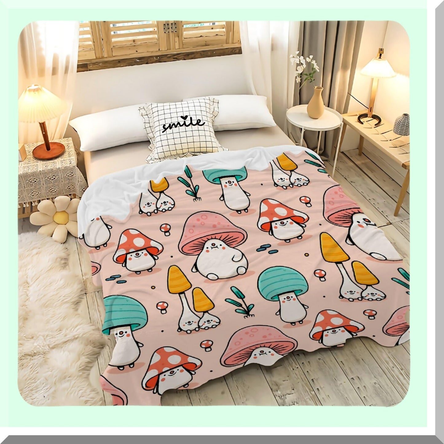 Mushroom CozySoft All-Season Fleece Throw Blanket for Bed & Sofa - 50"x40""