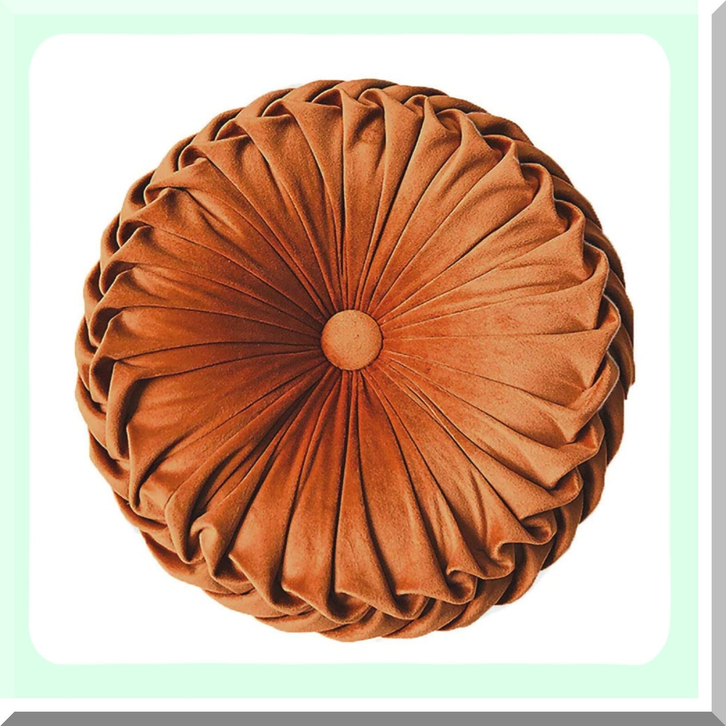 Velvet Pleated Round Cushion - Orange Dream - Home Decor Throw Pillow for Couch, Chair, Bed, Car - Luxurious Round Pillow Decoration