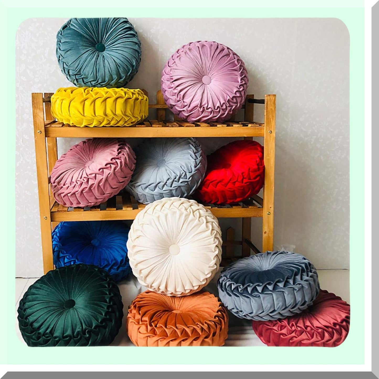 Velvet Pleated Round Cushion - Orange Dream - Home Decor Throw Pillow for Couch, Chair, Bed, Car - Luxurious Round Pillow Decoration