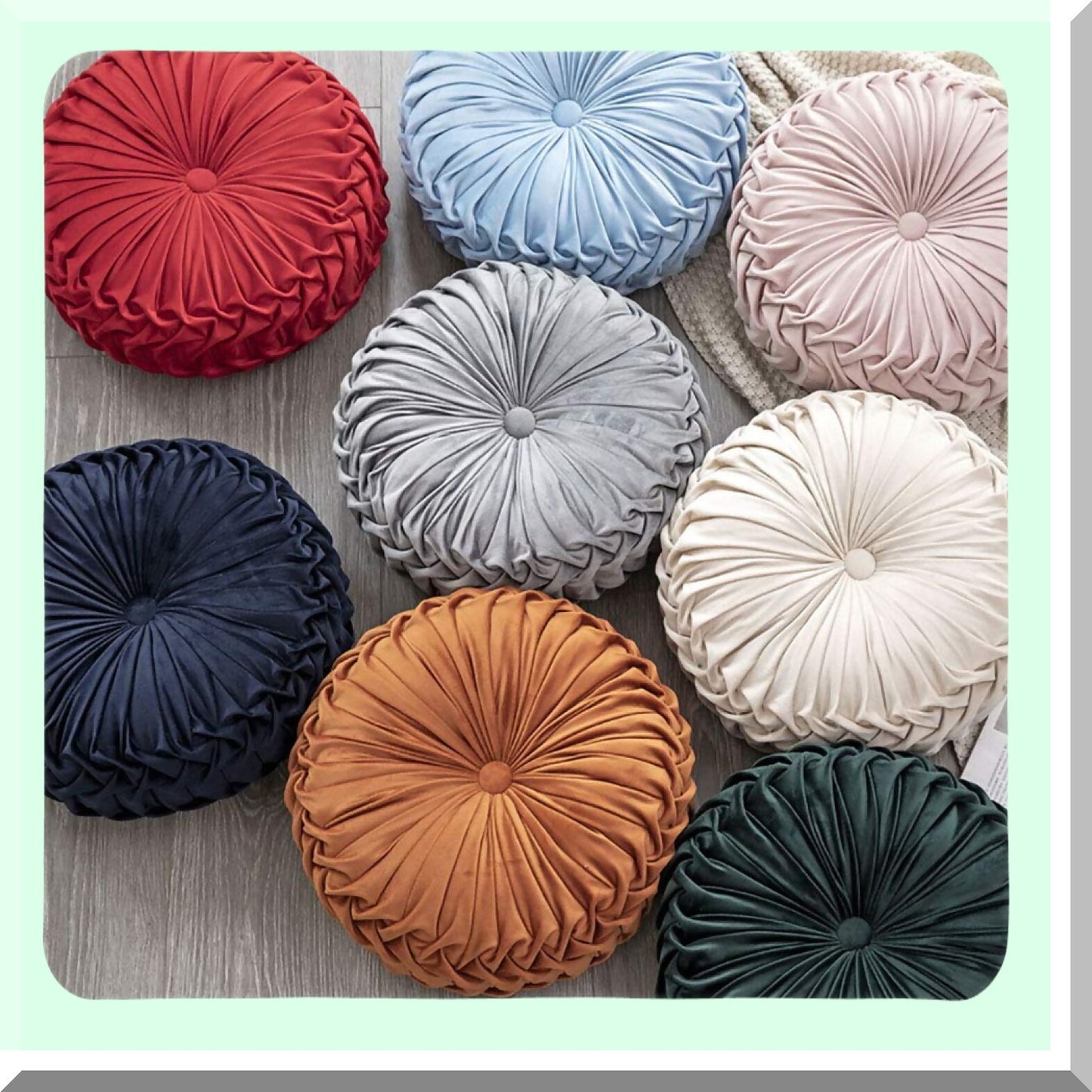 Velvet Pleated Round Cushion - Orange Dream - Home Decor Throw Pillow for Couch, Chair, Bed, Car - Luxurious Round Pillow Decoration