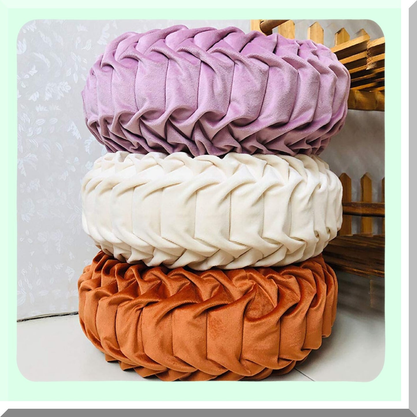 Velvet Pleated Round Cushion - Orange Dream - Home Decor Throw Pillow for Couch, Chair, Bed, Car - Luxurious Round Pillow Decoration