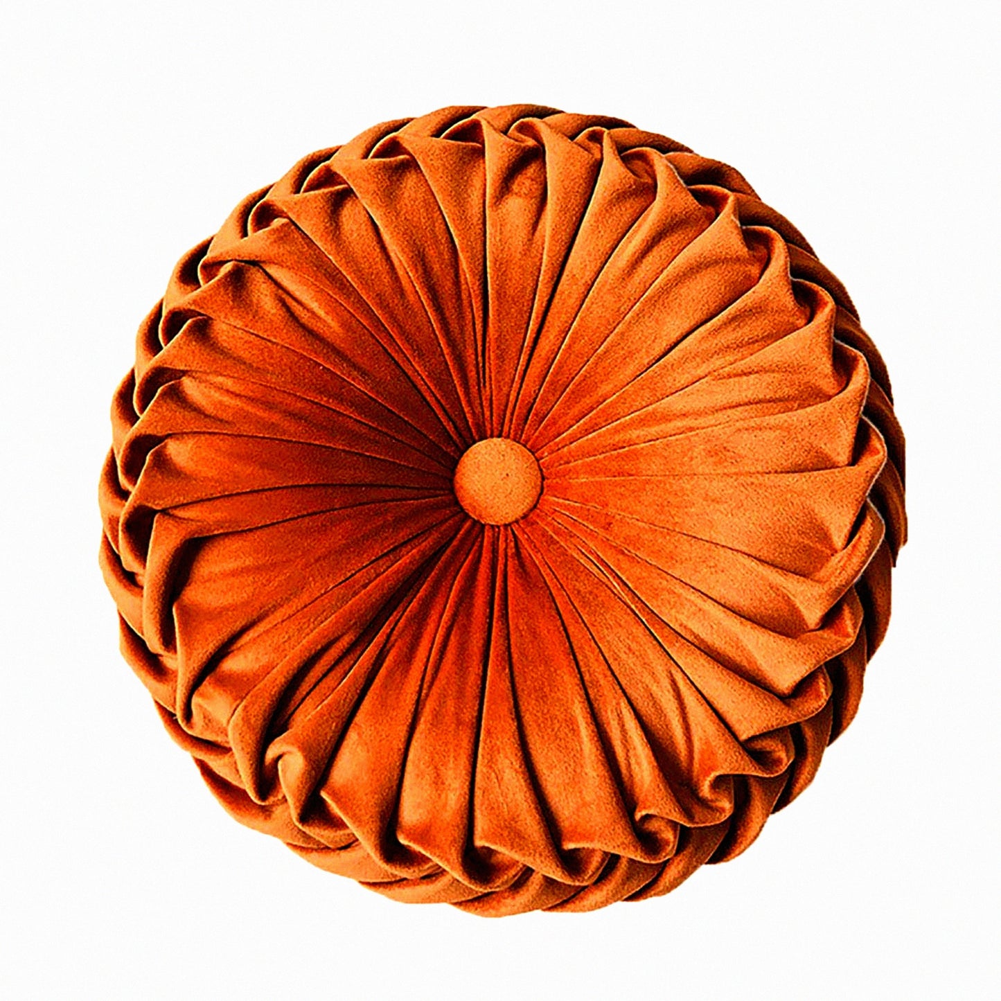 Velvet Pleated Round Cushion - Orange Dream - Home Decor Throw Pillow for Couch, Chair, Bed, Car - Luxurious Round Pillow Decoration