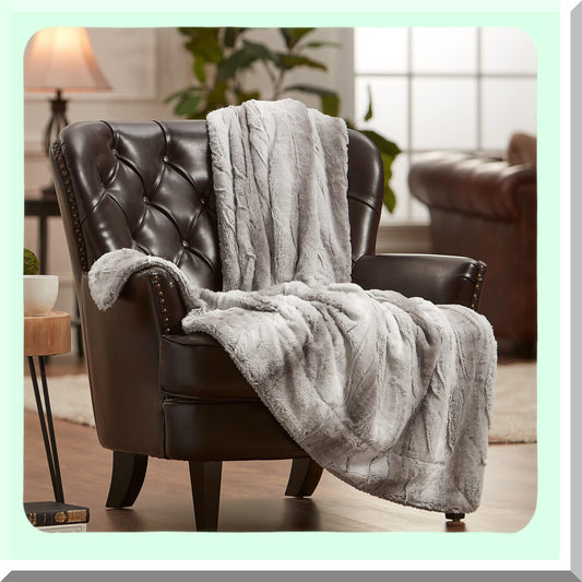 LuxMink Ombre Sherpa Throw - Ultra Soft, Lightweight, Cozy Blanket 50" x 65" Gray"