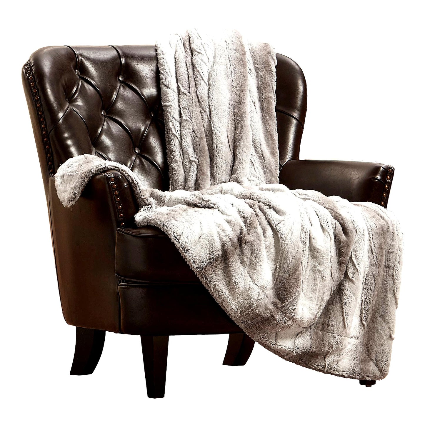 LuxMink Ombre Sherpa Throw - Ultra Soft, Lightweight, Cozy Blanket 50" x 65" Gray"