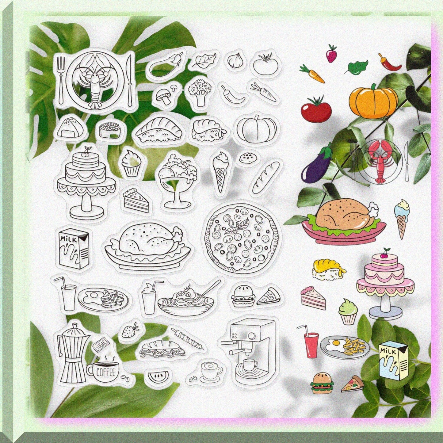 Food Silicone Clear Stamps Set for Cards and Crafts