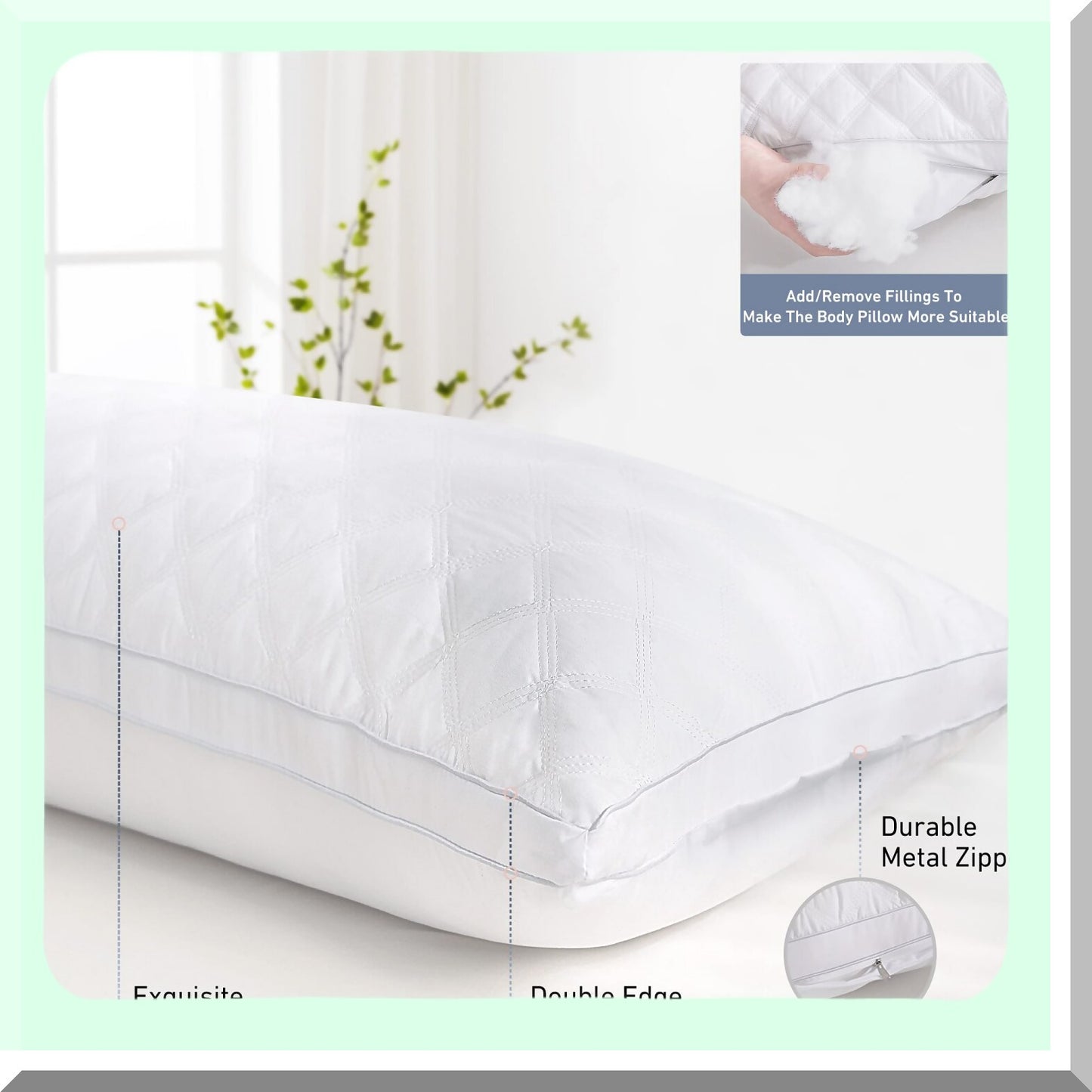 PlushDreams Full Body Pillow - Premium White Firm Fluffy Long Pillow 21 x 54 - Soft Plush Adjustable Side Pillow for Sleeping - Top Quality Comfort