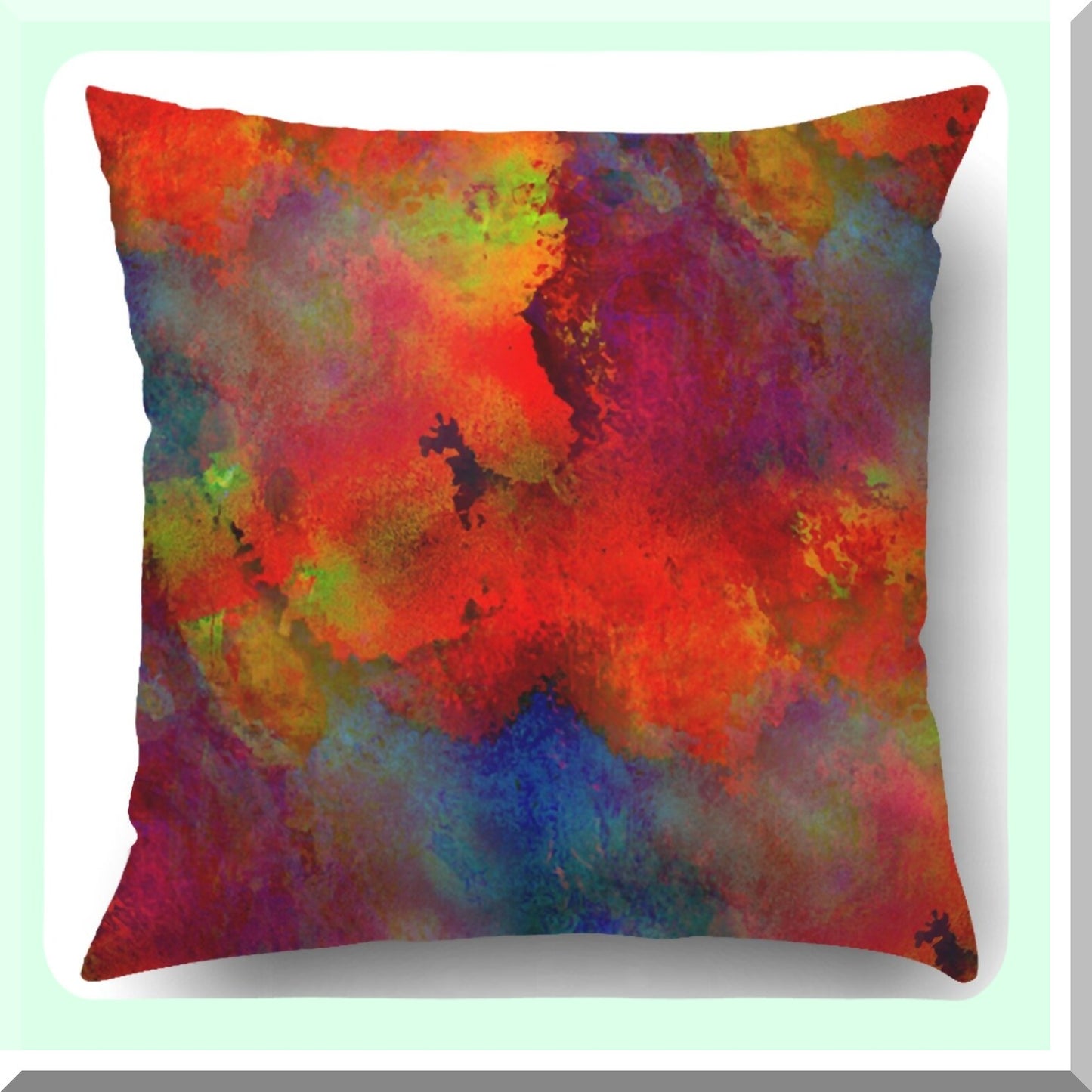 Spring Splash Watercolor Pillow Covers - Colorful Abstract Orange Red Blue Yellow Purple Polyester 18x18 Inch Square Decorative Pillowcase with Hidden Zipper