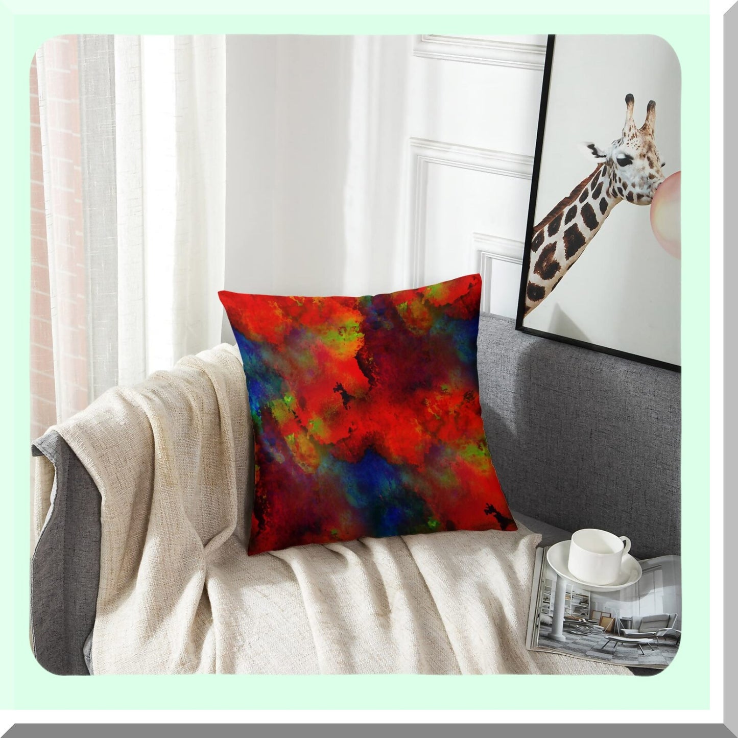 Spring Splash Watercolor Pillow Covers - Colorful Abstract Orange Red Blue Yellow Purple Polyester 18x18 Inch Square Decorative Pillowcase with Hidden Zipper