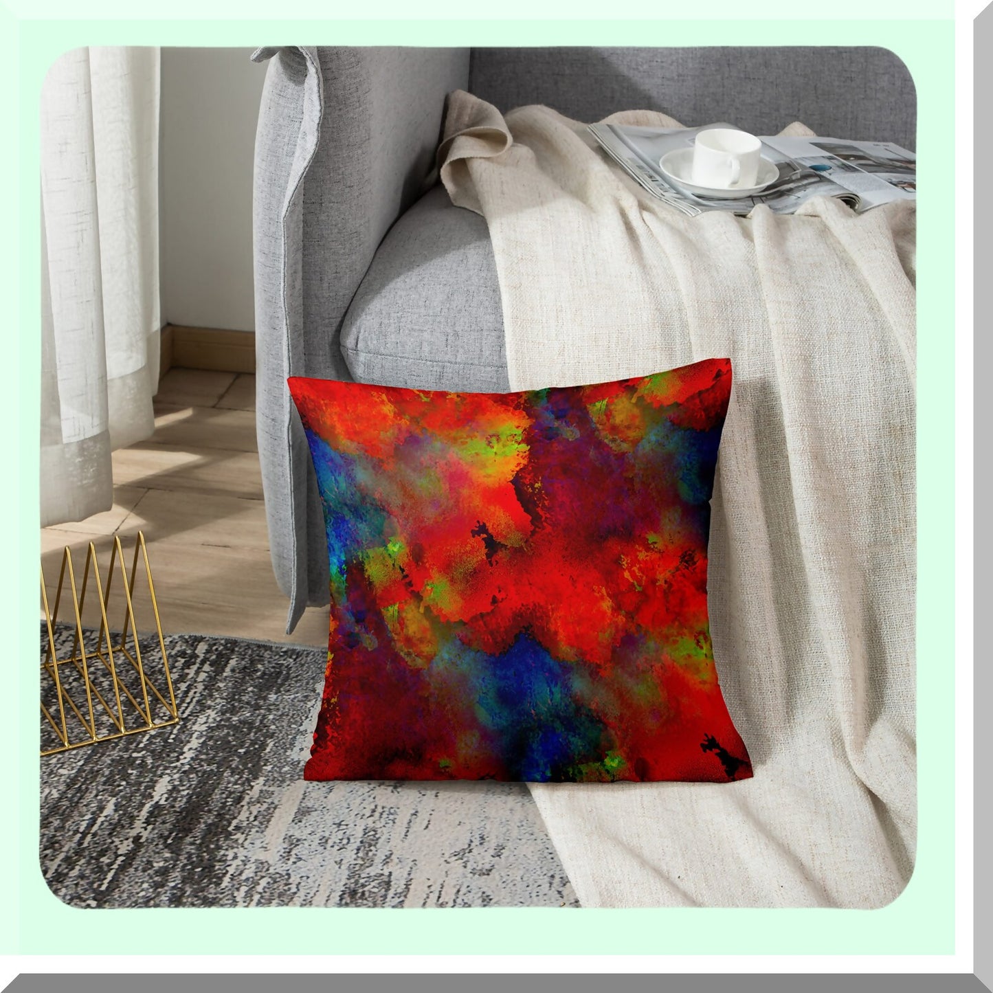 Spring Splash Watercolor Pillow Covers - Colorful Abstract Orange Red Blue Yellow Purple Polyester 18x18 Inch Square Decorative Pillowcase with Hidden Zipper