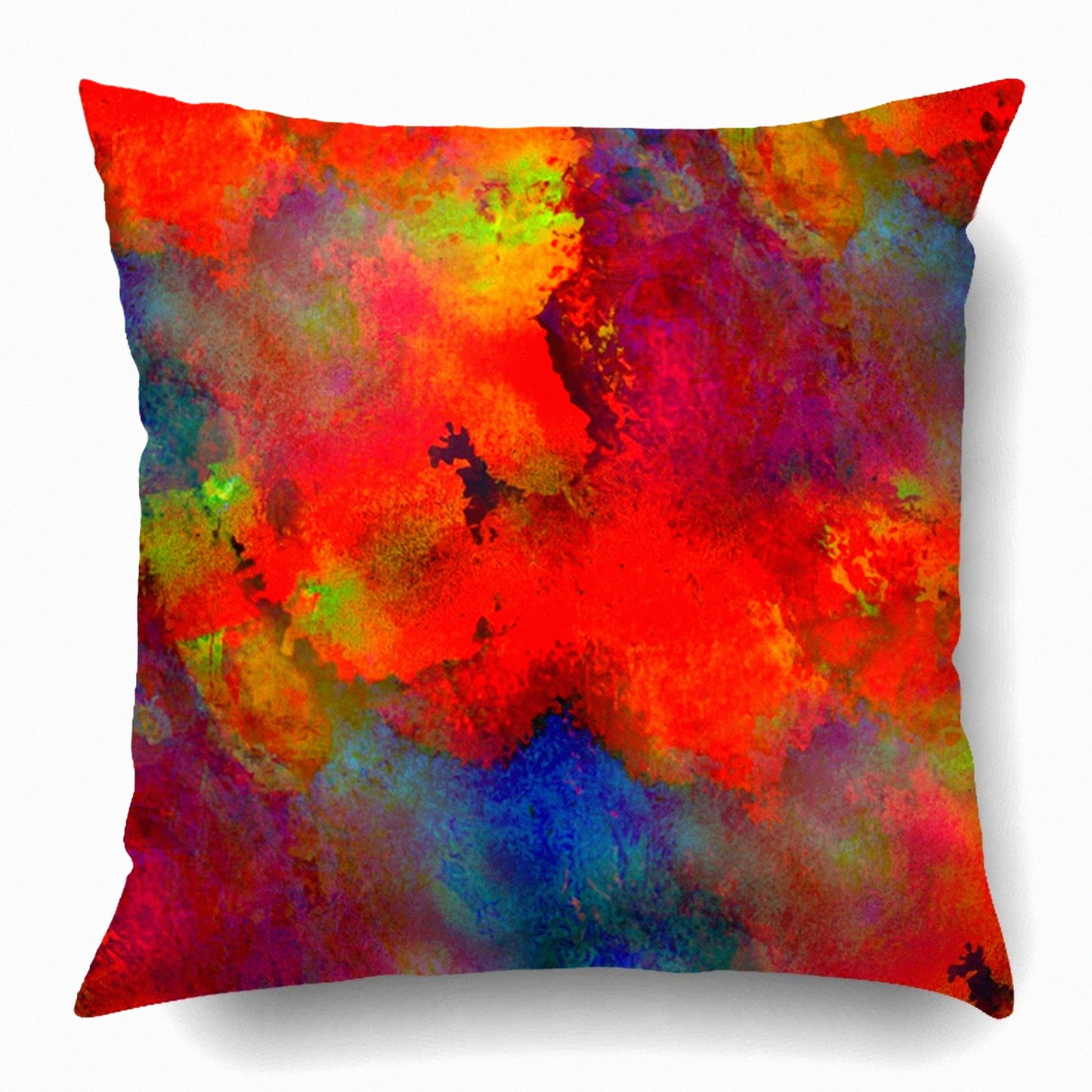 Spring Splash Watercolor Pillow Covers - Colorful Abstract Orange Red Blue Yellow Purple Polyester 18x18 Inch Square Decorative Pillowcase with Hidden Zipper
