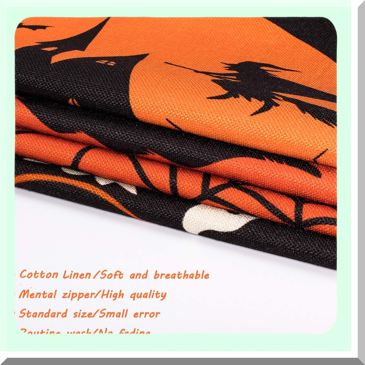 Halloween Happy Pillow Cover Set - Orange and Black Trick or Treat Linen Cushion Case 16x16 Inch for Home Office Sofa Bed Decoration, 4pcs