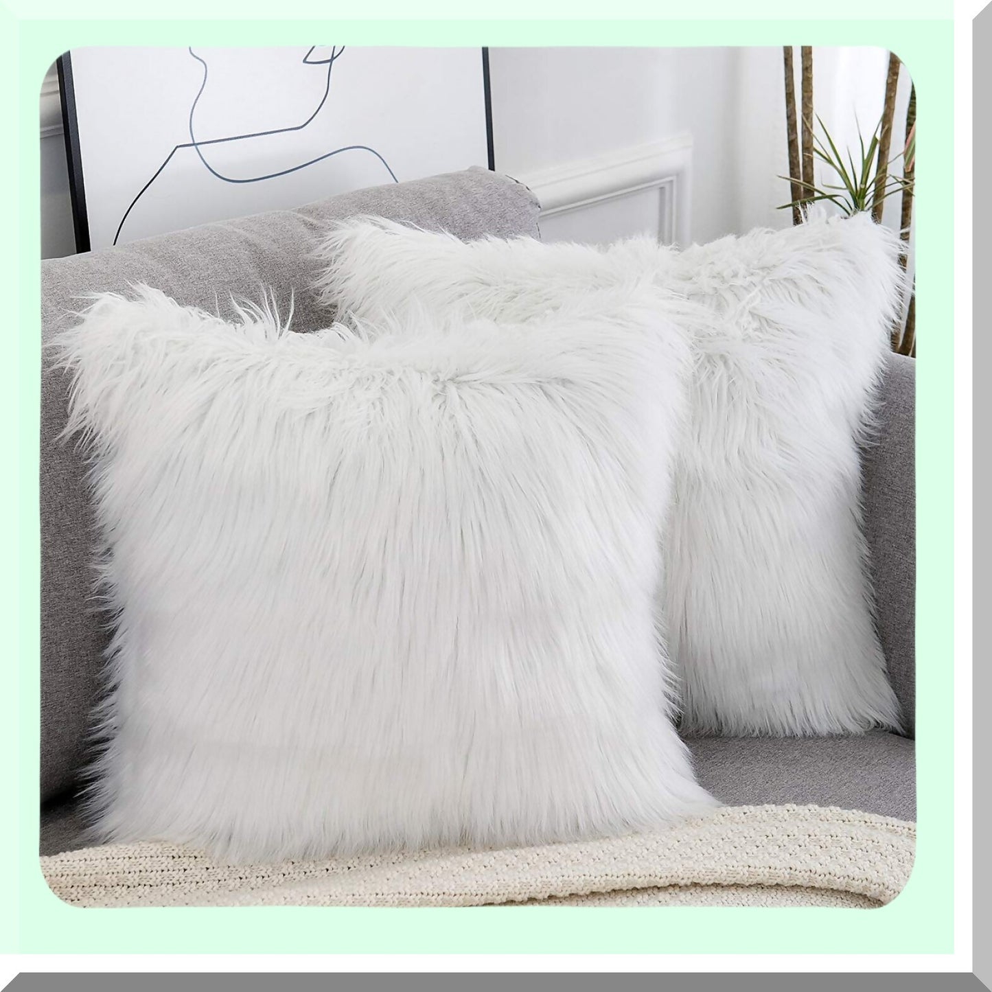 Luxury Merino Fluffy Pillow Covers - Set of 2 White Decorative Square Cushion Cases, New Series Throw Pillow Covers 16x16 Inch, Soft and Cozy