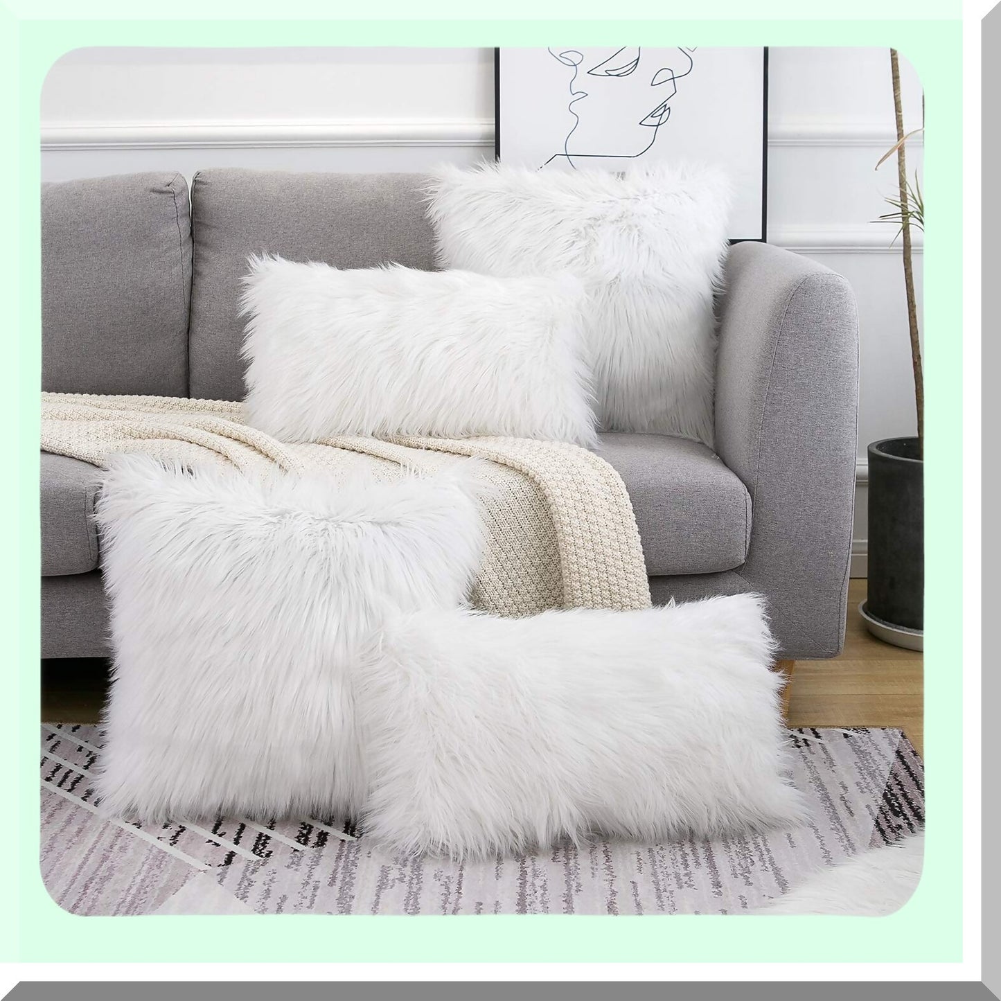 Luxury Merino Fluffy Pillow Covers - Set of 2 White Decorative Square Cushion Cases, New Series Throw Pillow Covers 16x16 Inch, Soft and Cozy