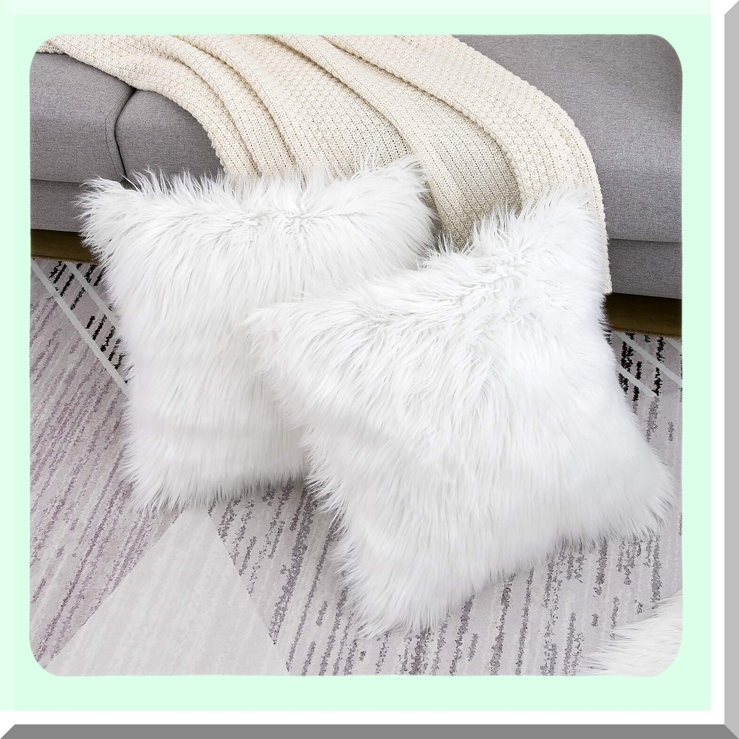 Luxury Merino Fluffy Pillow Covers - Set of 2 White Decorative Square Cushion Cases, New Series Throw Pillow Covers 16x16 Inch, Soft and Cozy