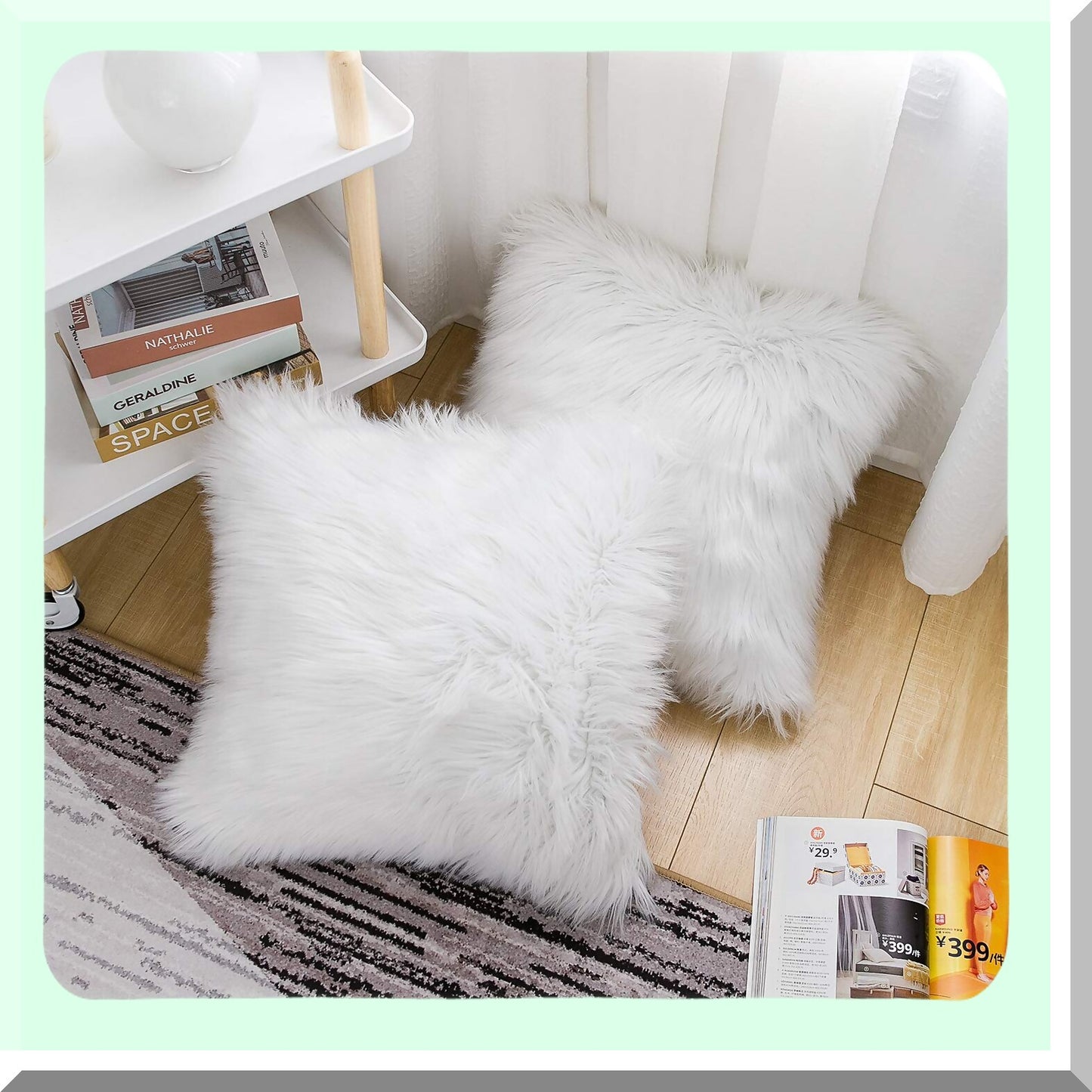 Luxury Merino Fluffy Pillow Covers - Set of 2 White Decorative Square Cushion Cases, New Series Throw Pillow Covers 16x16 Inch, Soft and Cozy