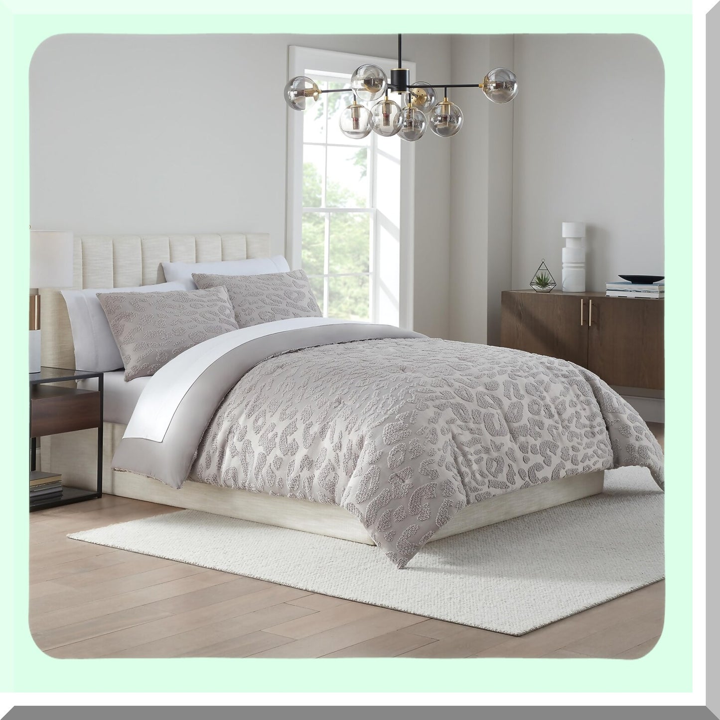 Leopard Luxe 3-Piece Comforter Set - Plush Tufted Texture Bedding with Queen Comforter & Pillow Shams - All Season Grey Bedroom Decor