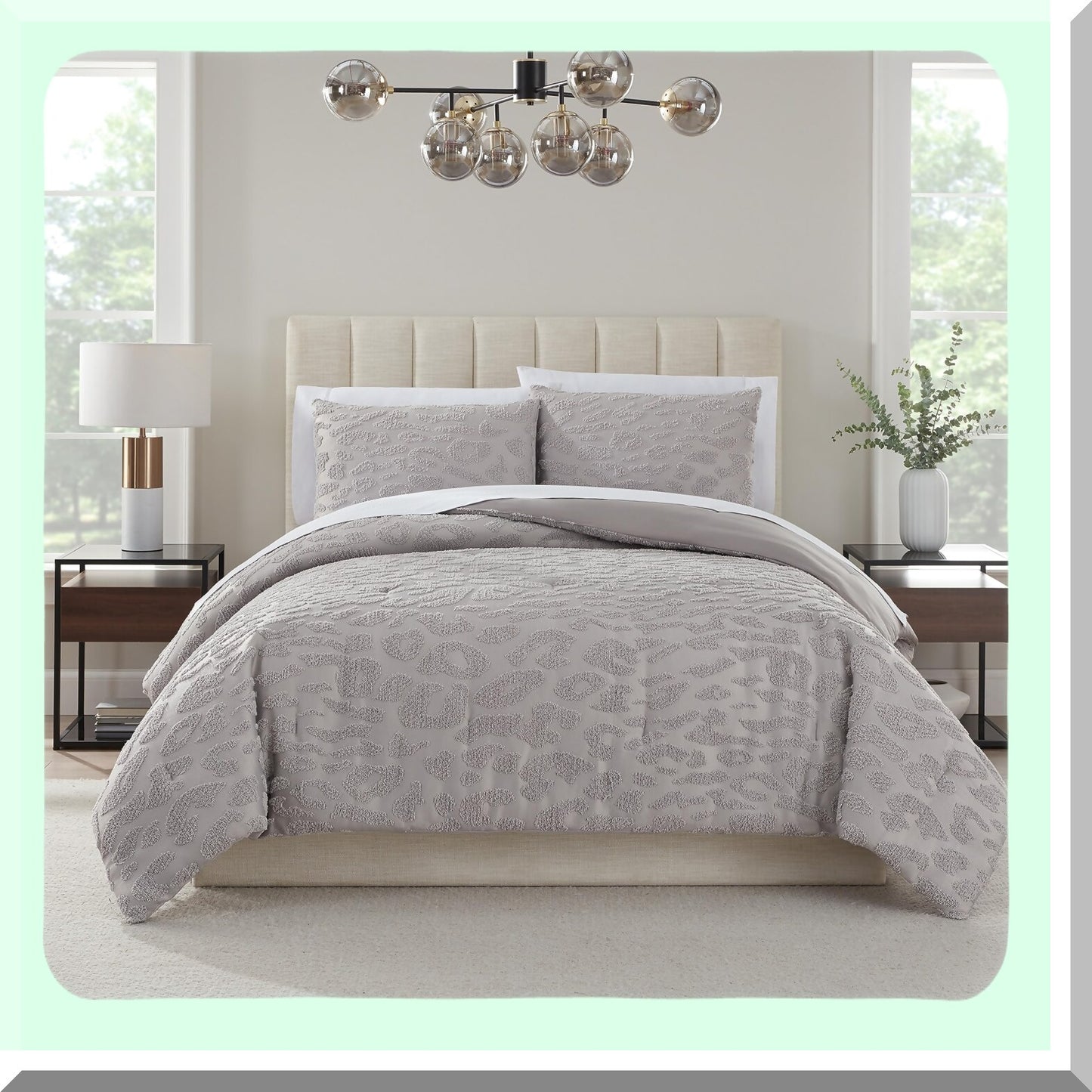 Leopard Luxe 3-Piece Comforter Set - Plush Tufted Texture Bedding with Queen Comforter & Pillow Shams - All Season Grey Bedroom Decor