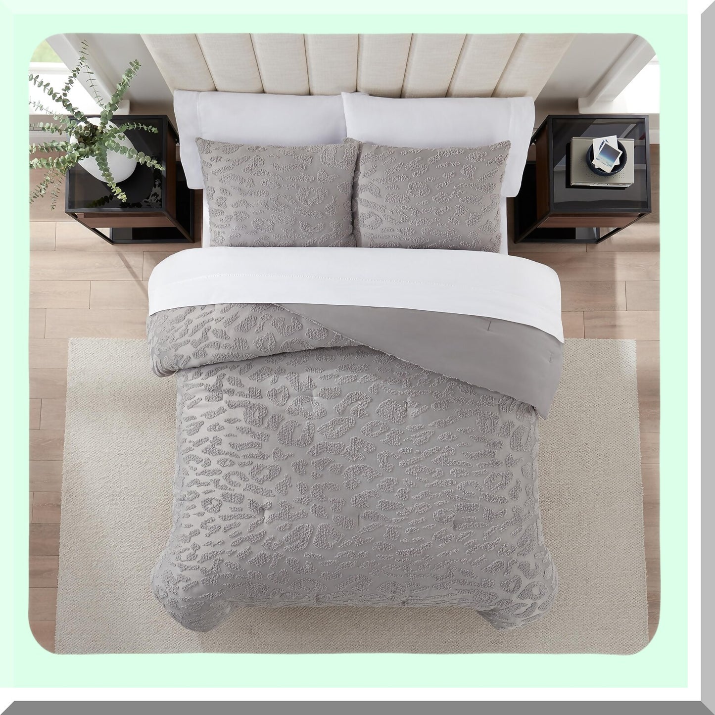 Leopard Luxe 3-Piece Comforter Set - Plush Tufted Texture Bedding with Queen Comforter & Pillow Shams - All Season Grey Bedroom Decor