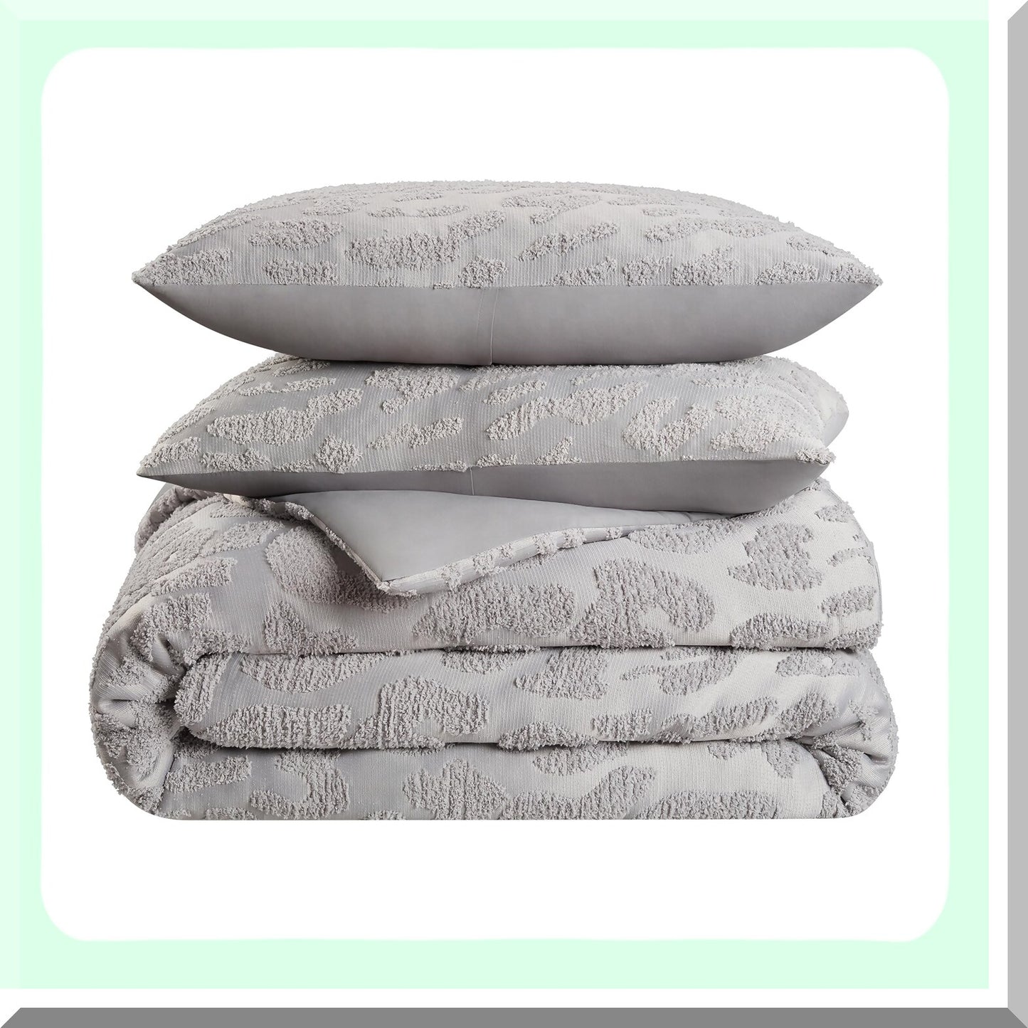 Leopard Luxe 3-Piece Comforter Set - Plush Tufted Texture Bedding with Queen Comforter & Pillow Shams - All Season Grey Bedroom Decor