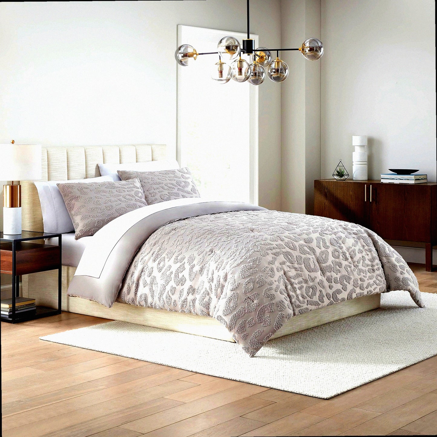 Leopard Luxe 3-Piece Comforter Set - Plush Tufted Texture Bedding with Queen Comforter & Pillow Shams - All Season Grey Bedroom Decor