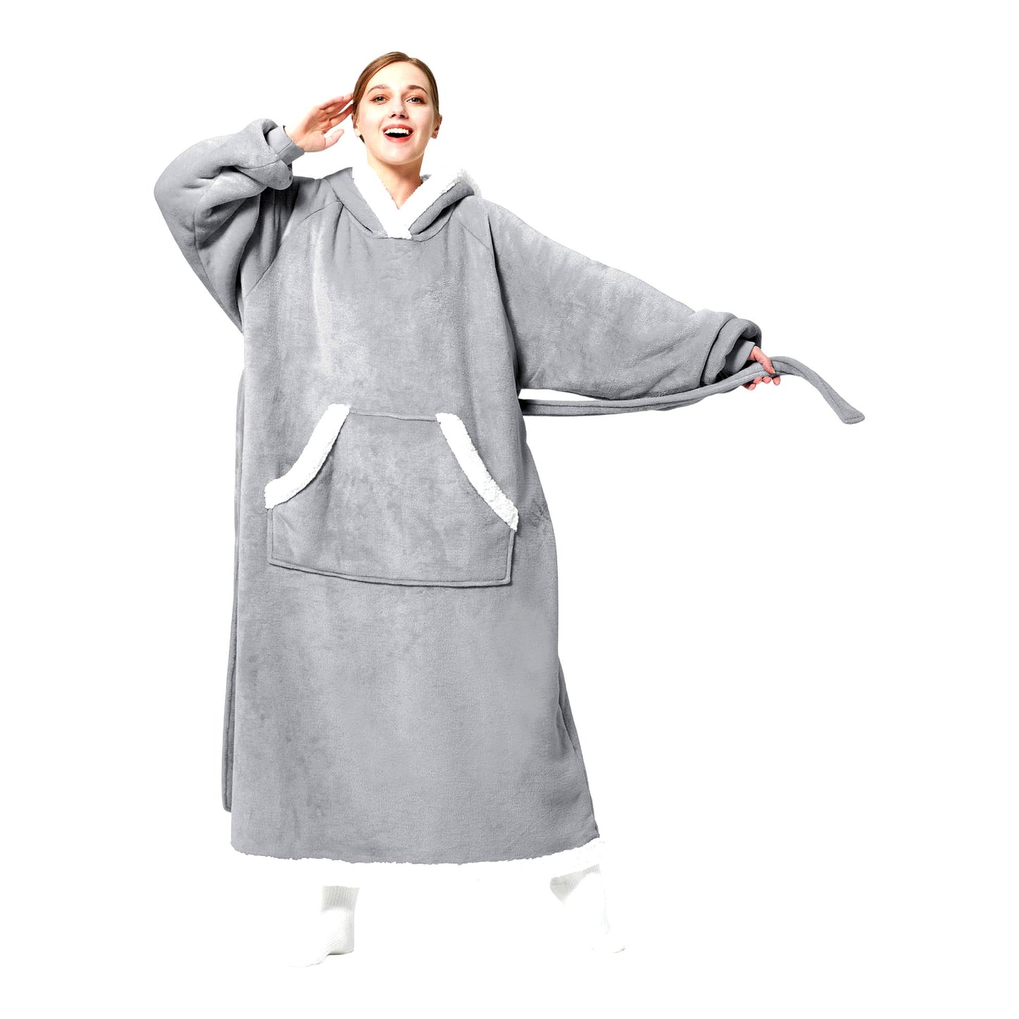 Ultimate Cozy Sherpa Fleece Blanket Hoodie - Warm, Oversized, with Giant Pocket & Belt - Perfect Winter Gift for Women & Men
