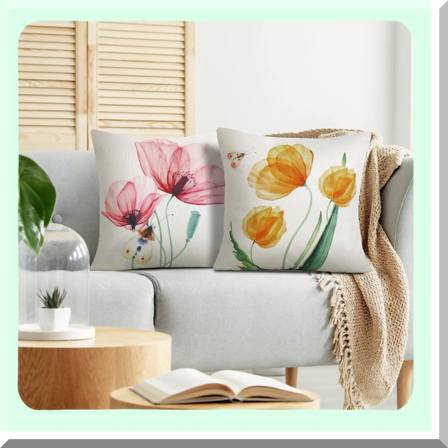 Watercolor Tulip Bloom Pillow Covers - Set of 4 Farmhouse Floral Cushion Cases for Couch Sofa Decor - Pink Yellow Purple Blue Flower Throw Pillow 18x18"