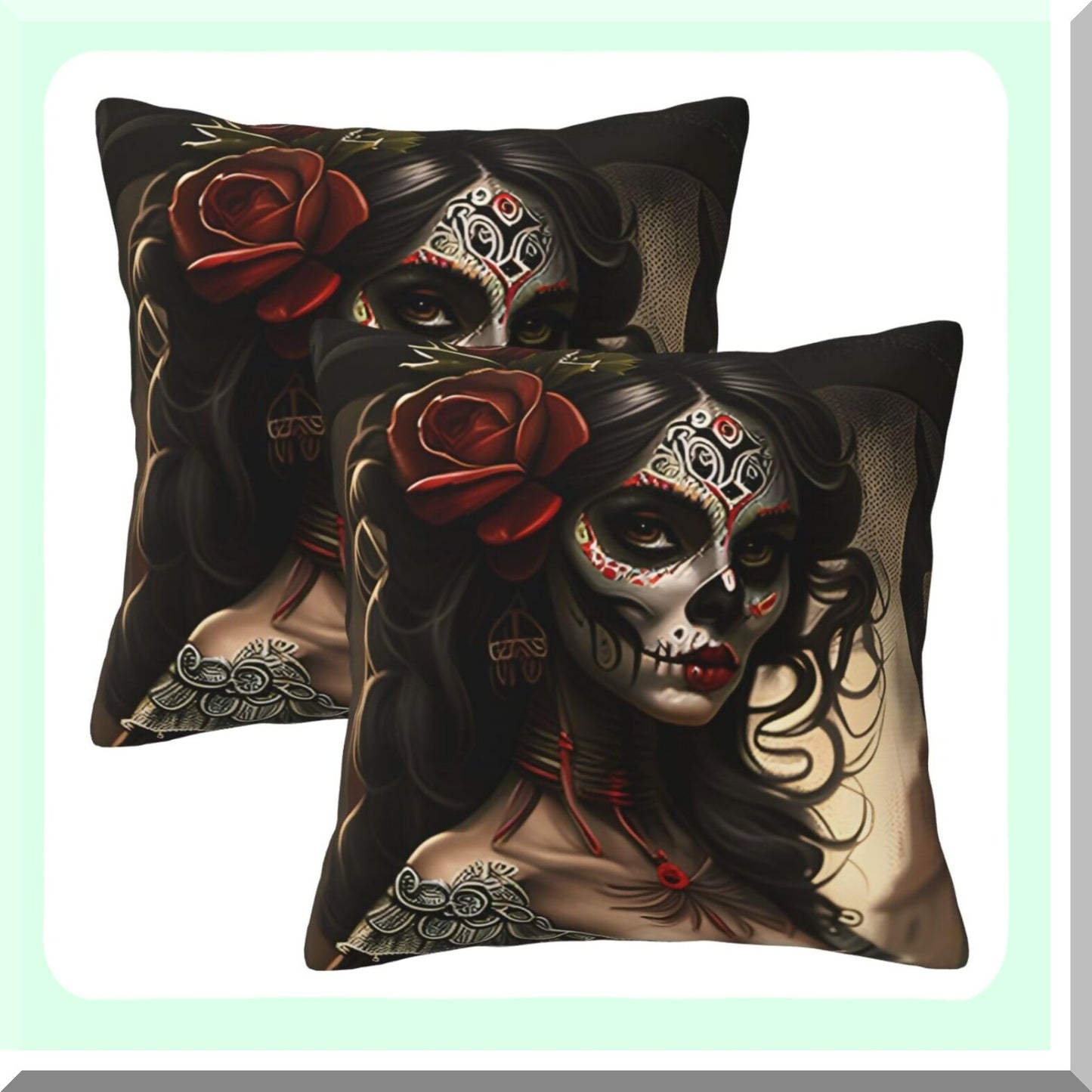 Day of The Dead Skull Decorative Pillow Covers - Set of 2, 18x18 Inch Couch Pillows for Mexican Dia De Los Muertos Decoration - Unique Home Decor