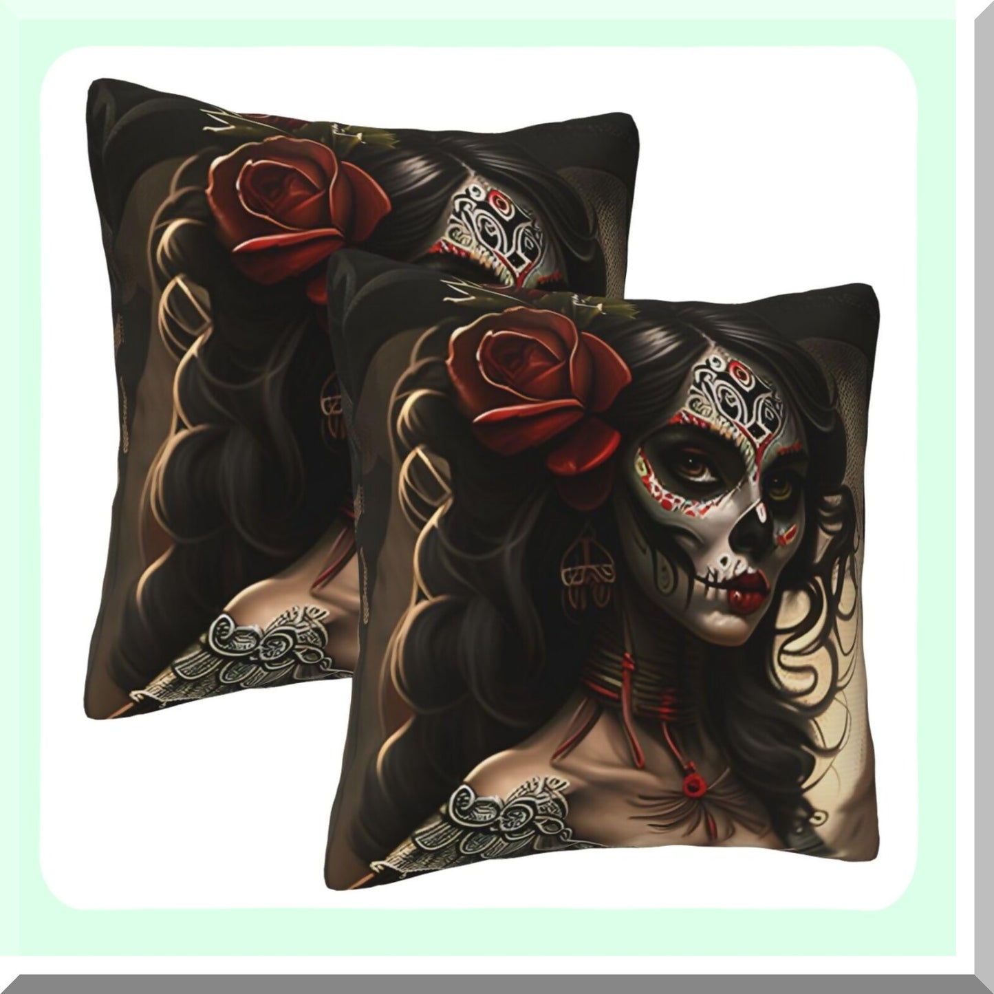 Day of The Dead Skull Decorative Pillow Covers - Set of 2, 18x18 Inch Couch Pillows for Mexican Dia De Los Muertos Decoration - Unique Home Decor