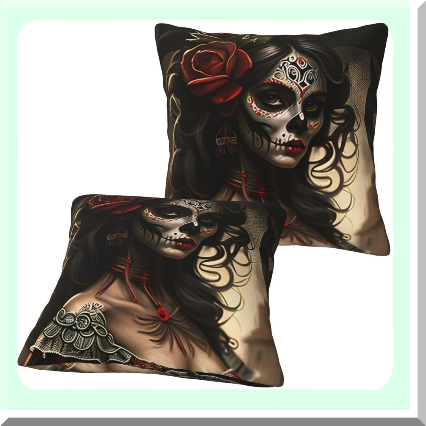 Day of The Dead Skull Decorative Pillow Covers - Set of 2, 18x18 Inch Couch Pillows for Mexican Dia De Los Muertos Decoration - Unique Home Decor