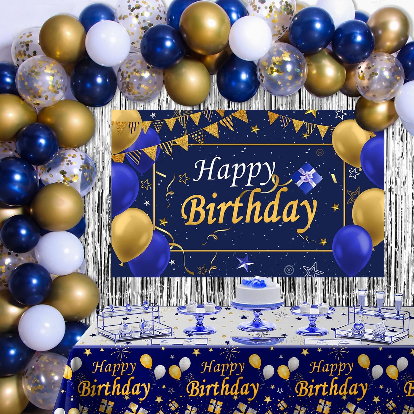 Blue and Gold Birthday Decorations for Men and Women