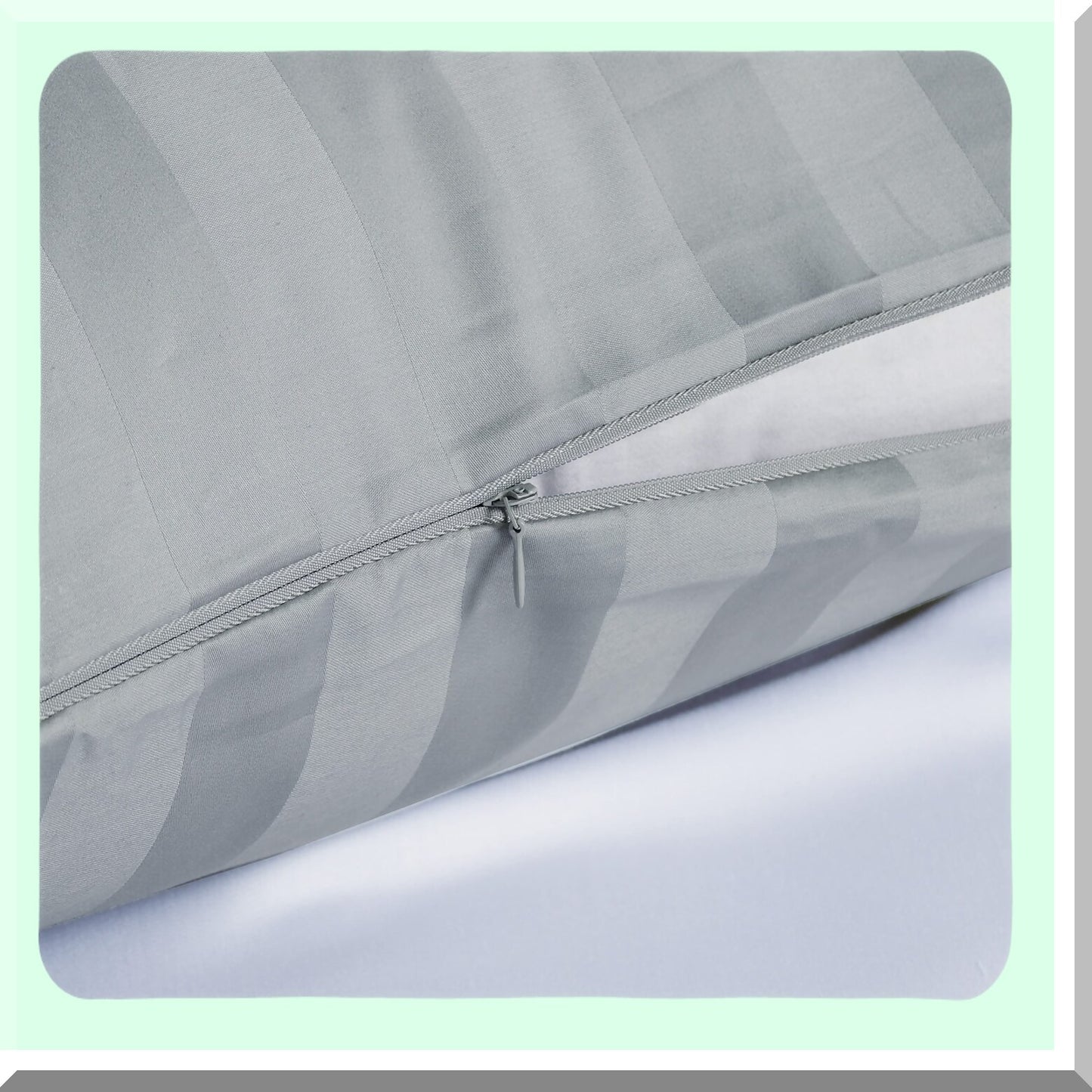 CoolCotton PillowGuard Set - 600TC Zippered Pillow Cases, Sateen Weave, Quiet & Breathable, Easy Care - 4PCS Striped Gray - Size Bed Pillow Protectors